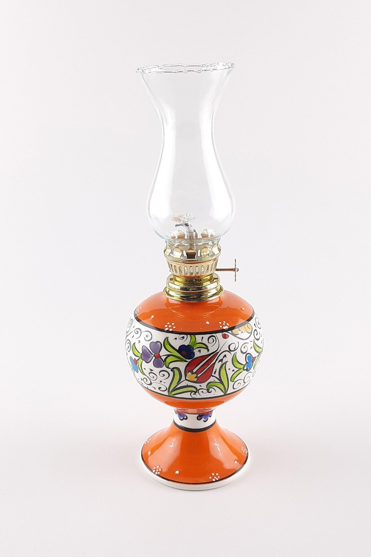 ÖZİLTER Nostaljik Çini Desenli Turuncu Seramik Gaz Lambası Güzel Şirin Şık Hediyelik-dekoratif El Işi