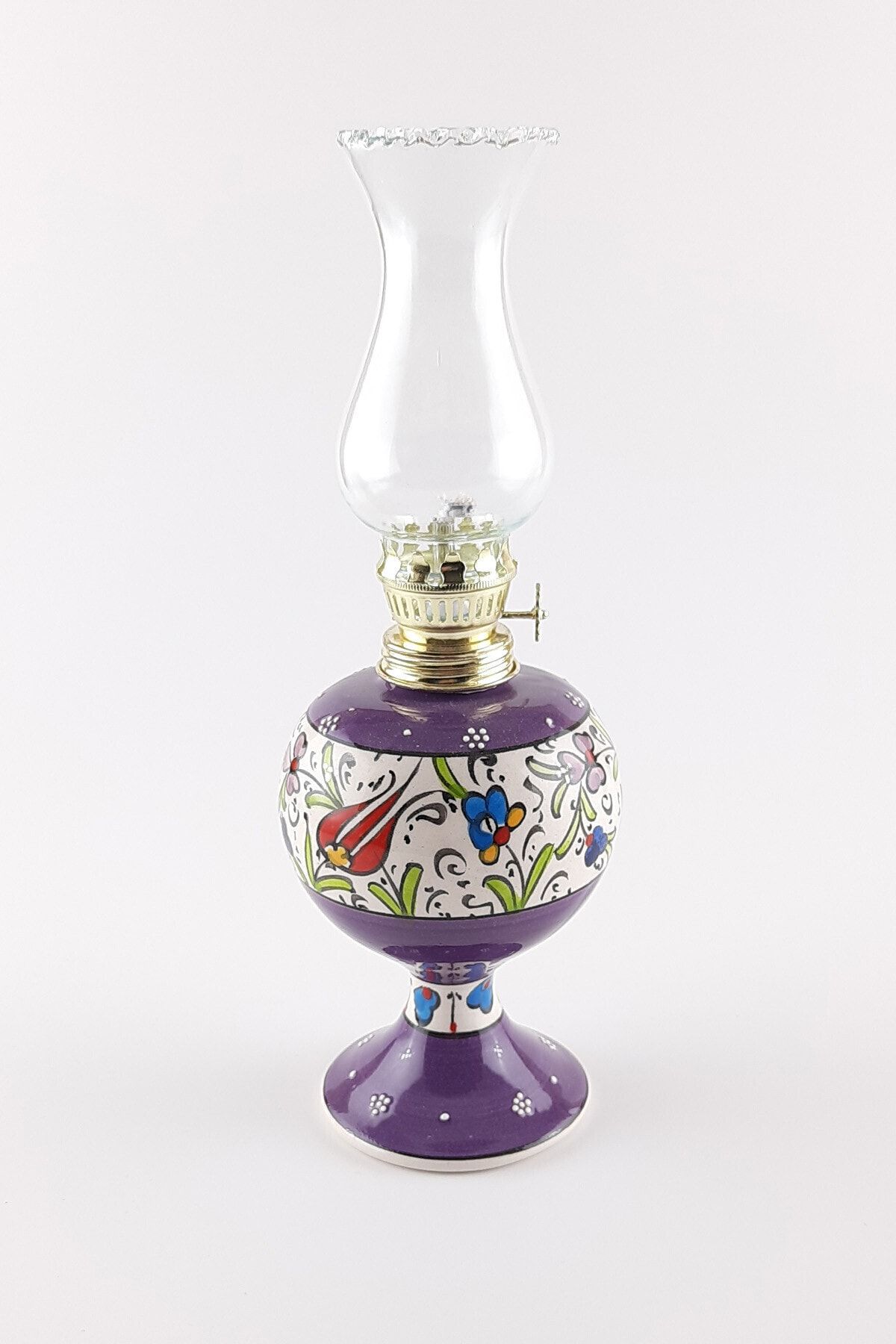 ÖZİLTER Nostaljik Çini Desenli Mor Seramik Gaz Lambası Güzel Şirin Şık Hediyelik-dekoratif El Işi