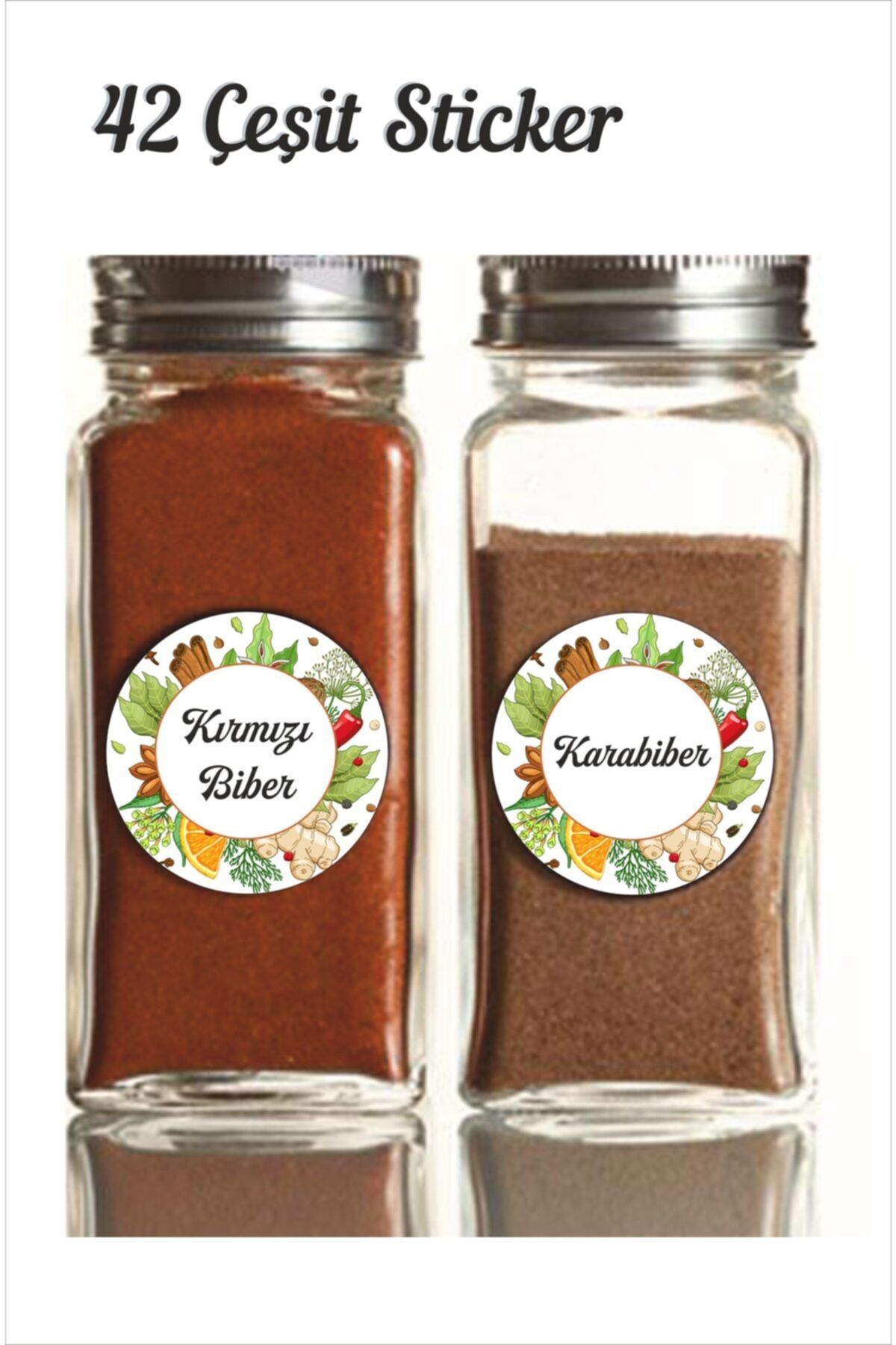 Dekorasna Baharat Kavanoz Etiketi, Spice Jar Label, 42 Adet Renkli Ve Resimli Etiket - Sticker Ret03
