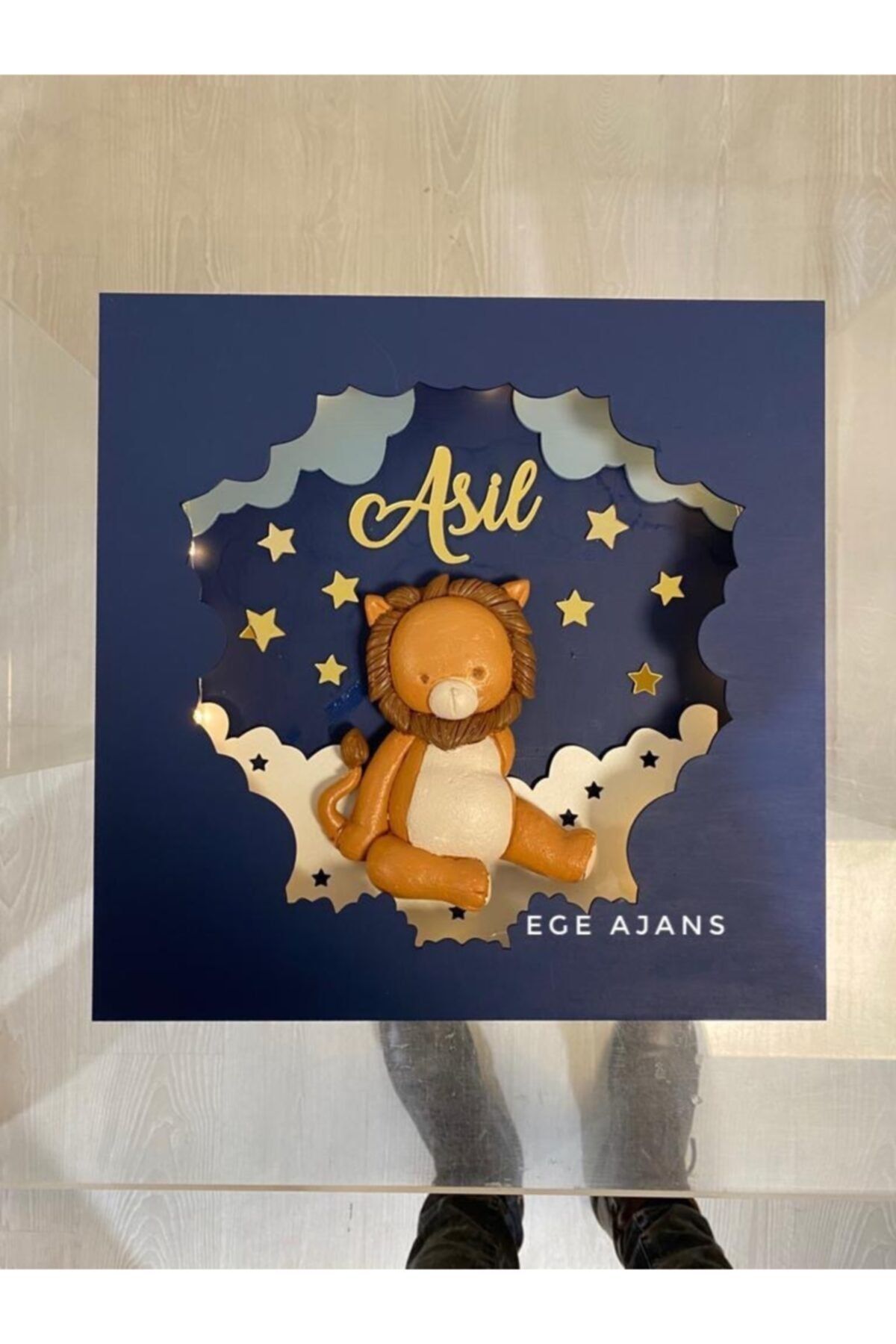 Ahşap Led Işıklı Aslan Figürlü Bubble Pano