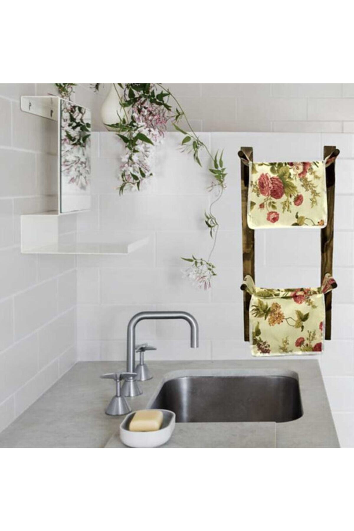 Vip Home Concept 2 Katlı Kumaş Sepetli Ahşap Organizer Düzenleyicisi