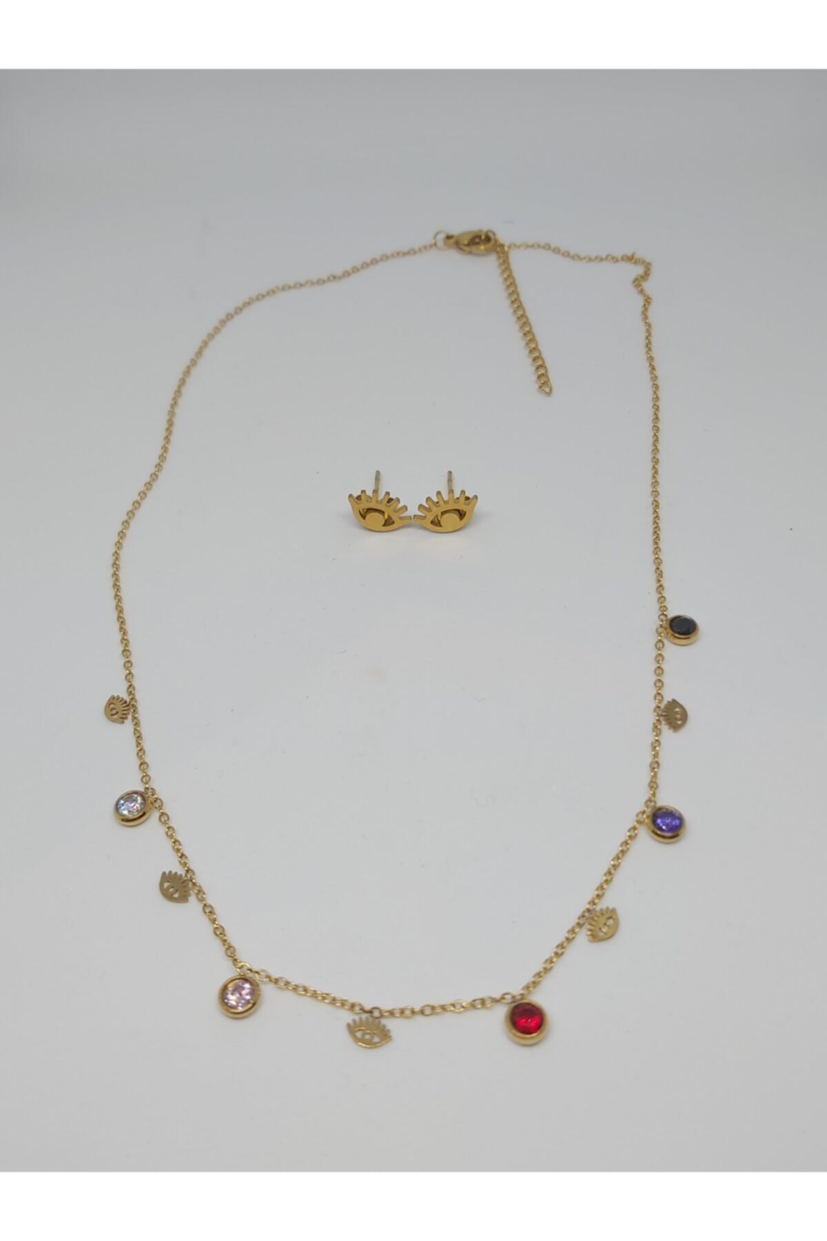 Romeo accessories Kadın Sarı Çelik Kolye-küpe Seti