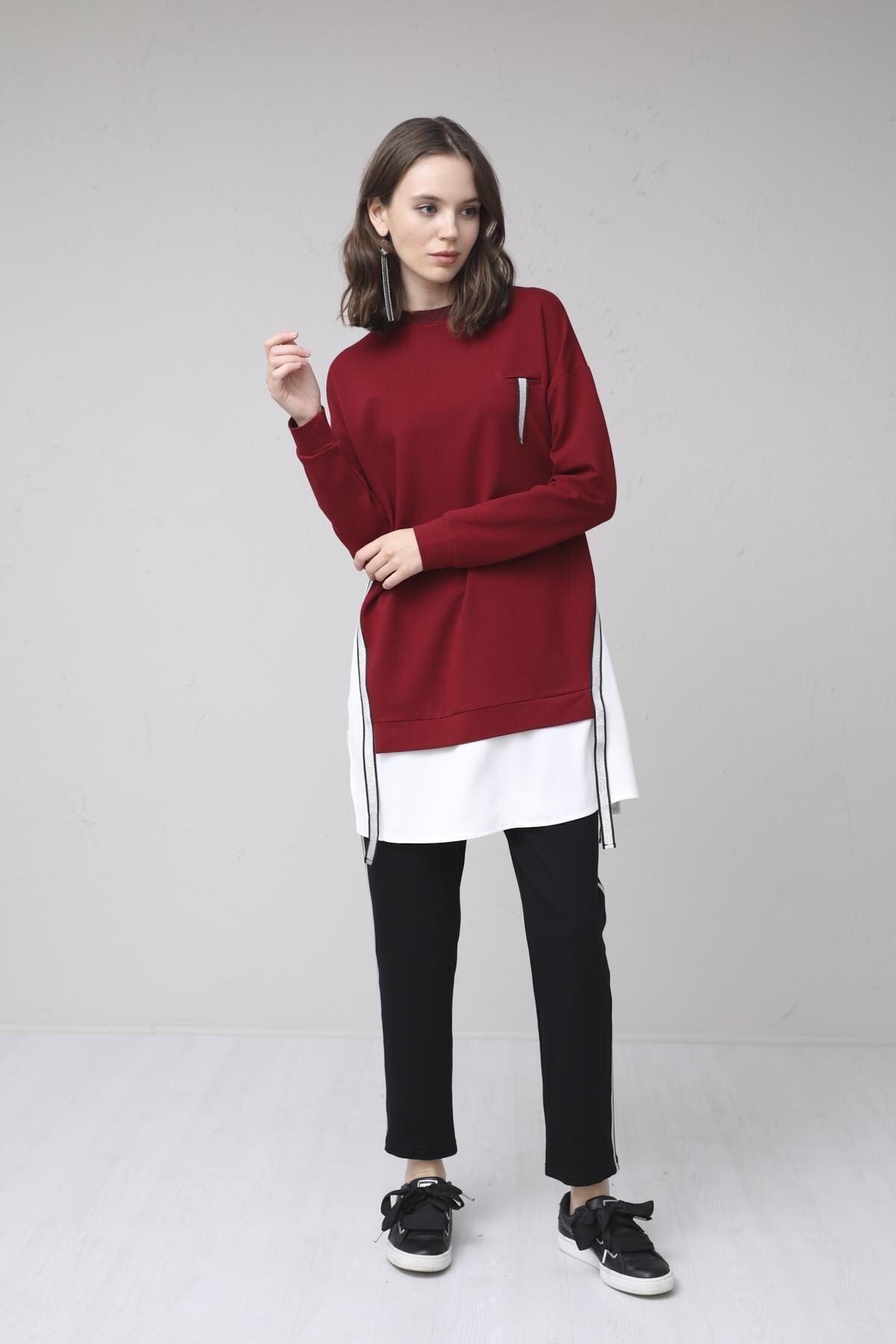 Moodbasic Kadın Bordo Simli Biyeli Eşofman Takım