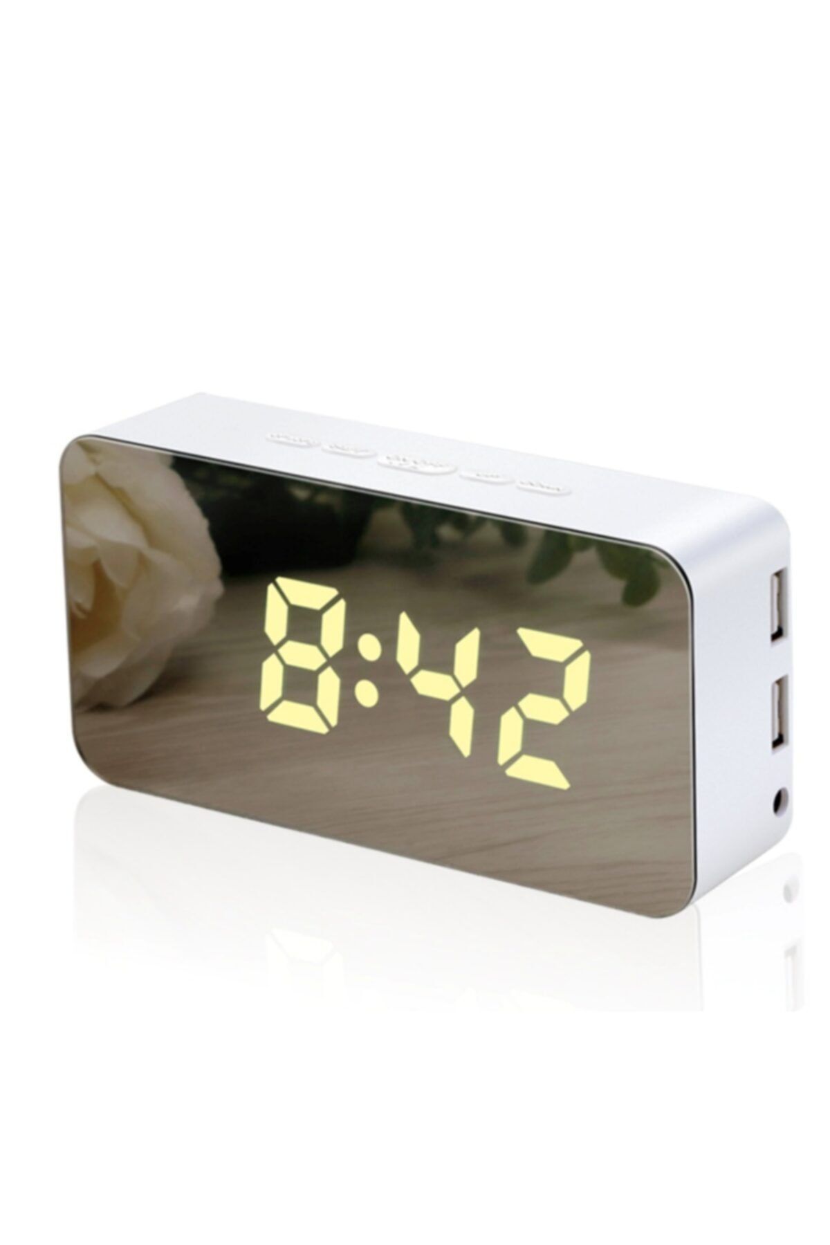 esdekor Mey Masa Üstü Usb Led Saat Beyaz White Led Çalar Saat Termometre Ile Usb Güç Kablosu Şarj Tam Renkli