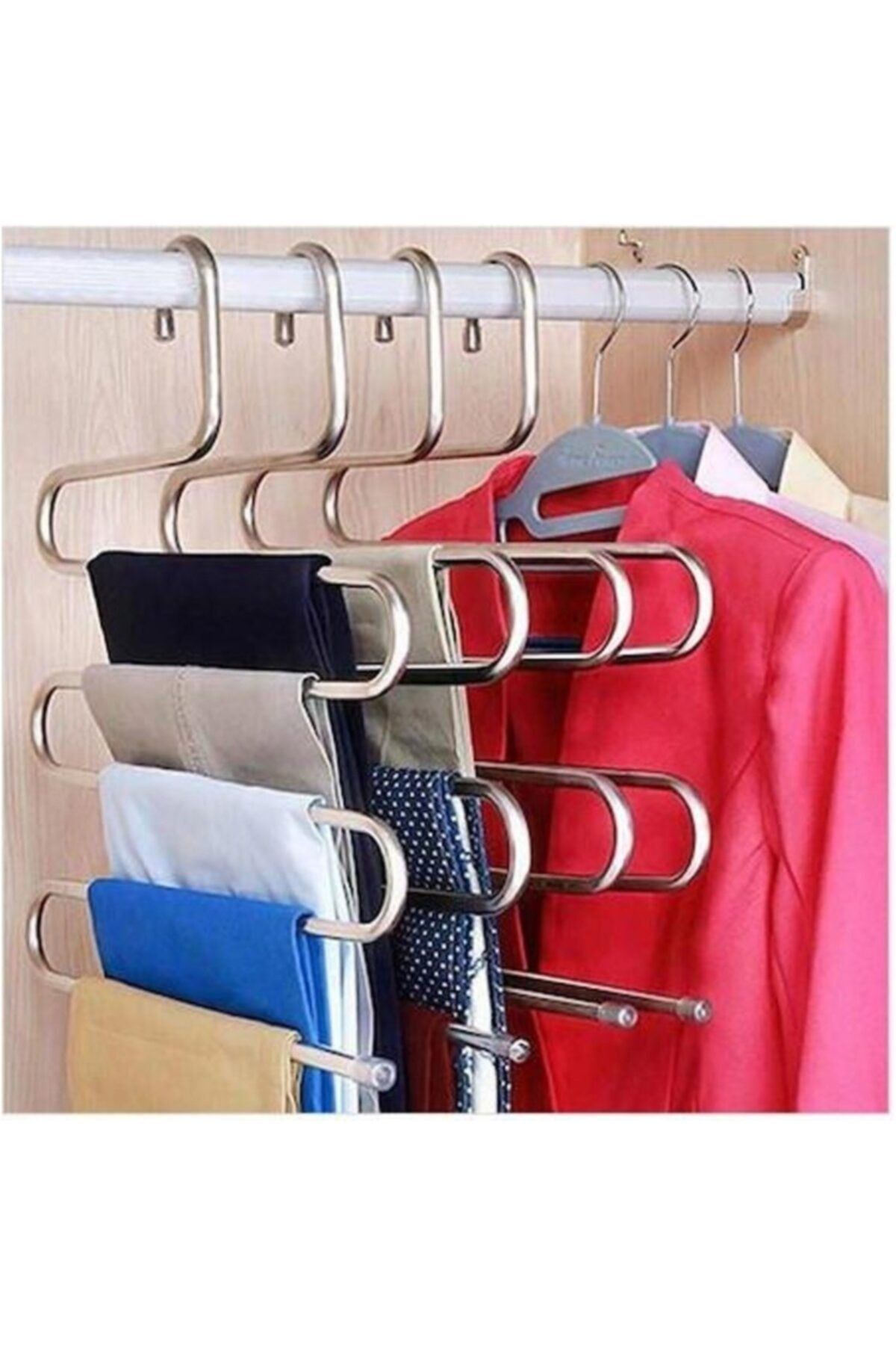 pazariz Metal Dolap İçi Düzenleyici Pantolon Pijama Askısı 5 Katlı