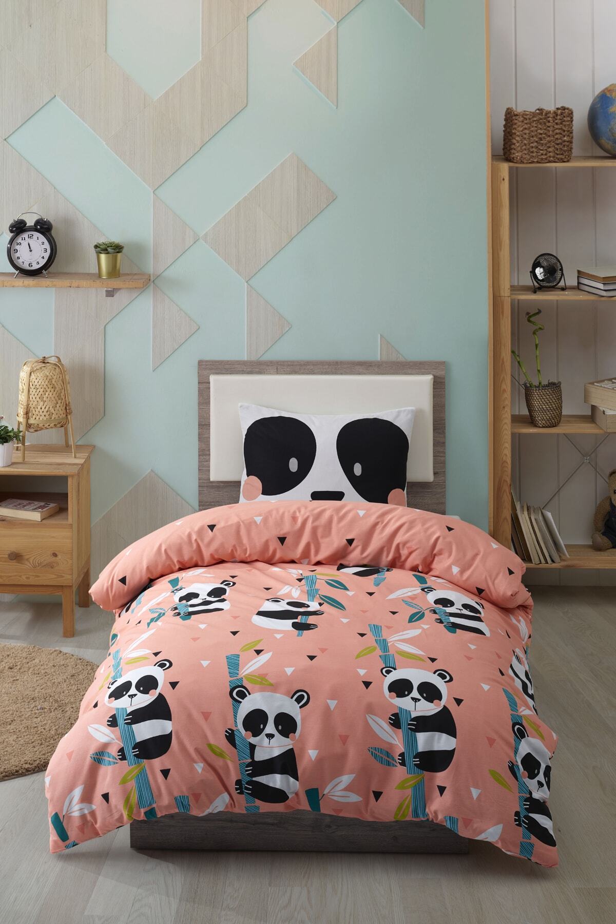 Enlora Home %100 Doğal Pamuk Nevresim Seti Tek Kişilik Kids Panida Pembe
