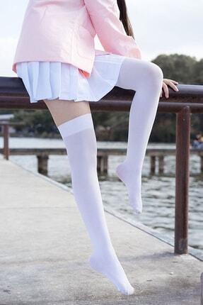 Harajuku Düz Beyaz Pamuklu Dizüstü Çorap Image 0