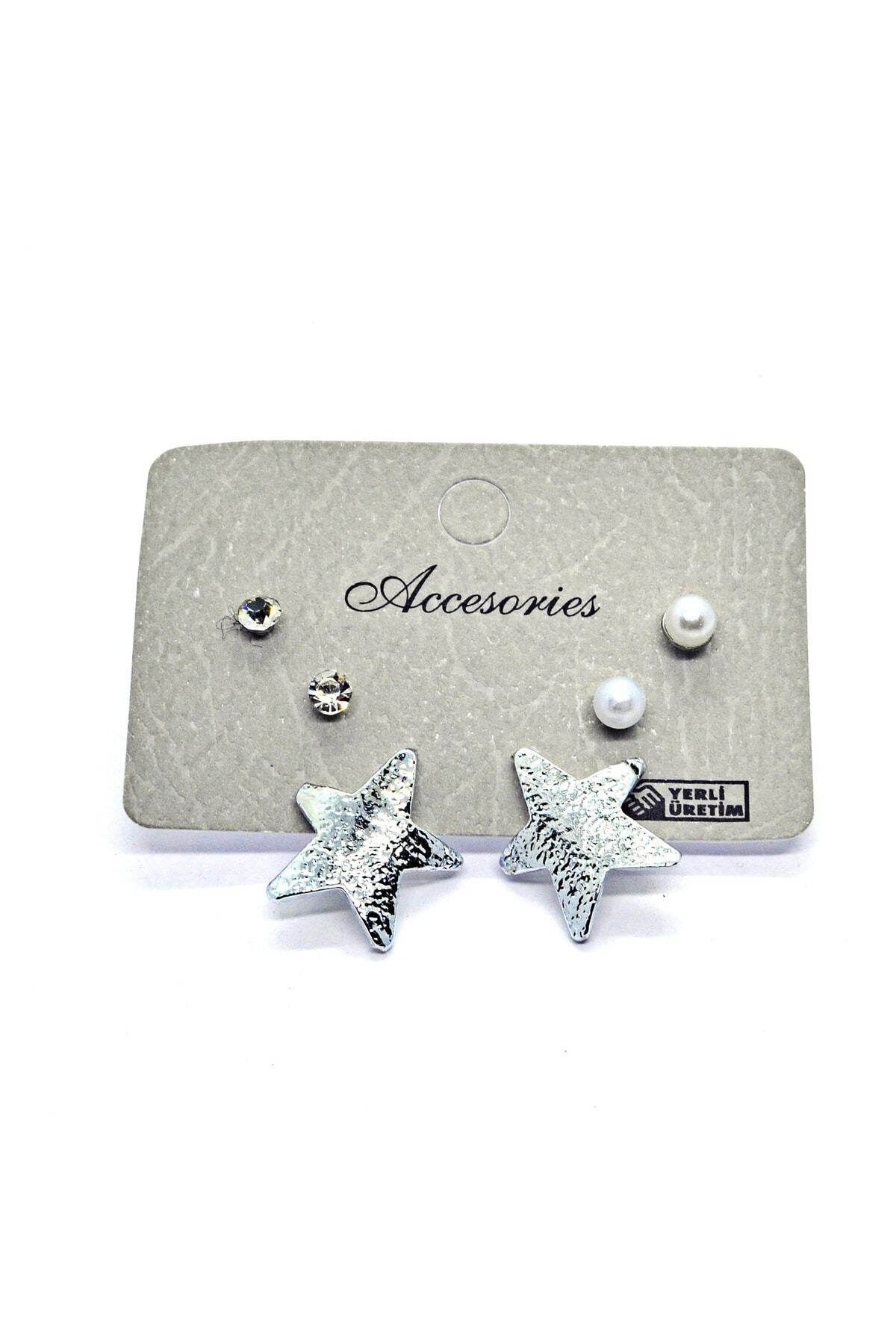 X Lady Accessories Silver Color Combination Earring Star 984 - Trendyol