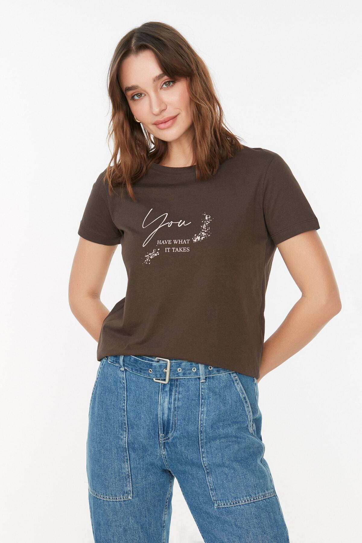 Brown fitted t shirt clearance