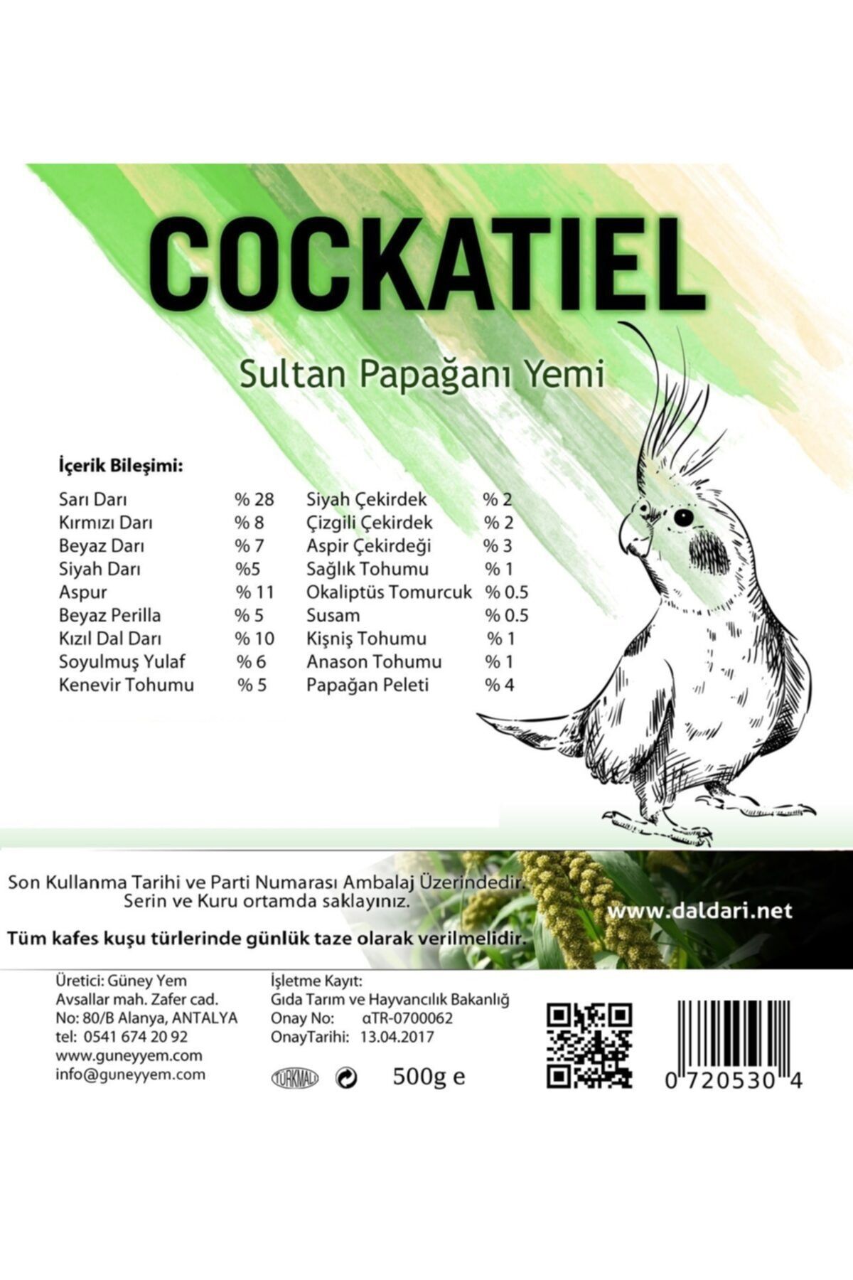 Dal Darı Net Sultan Papağanı Yemi 500 gr