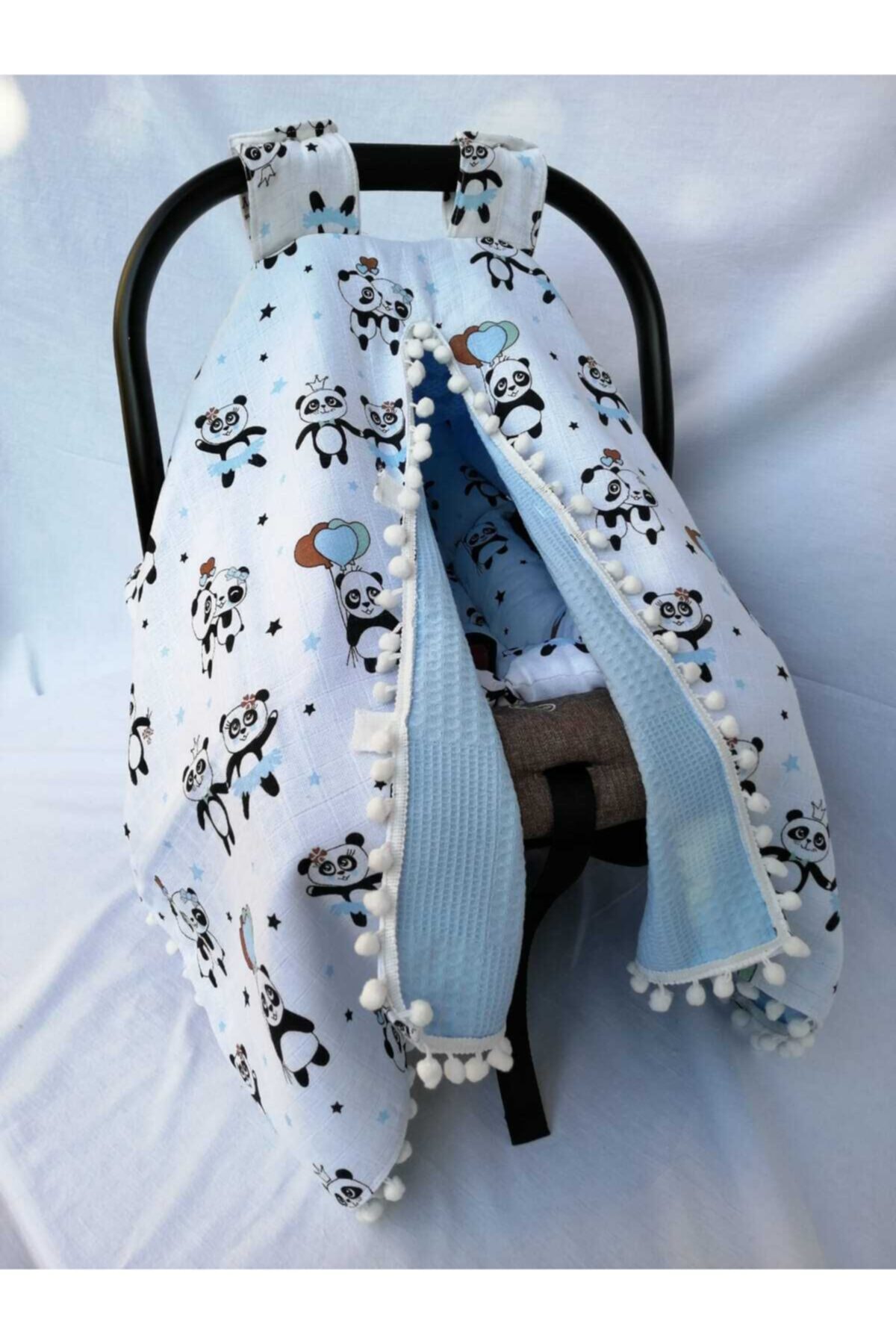 Piumini Ikili Puset Örtü Minder Seti Çift Katlı Ponponlu Müslin Pike Organik Pamuk