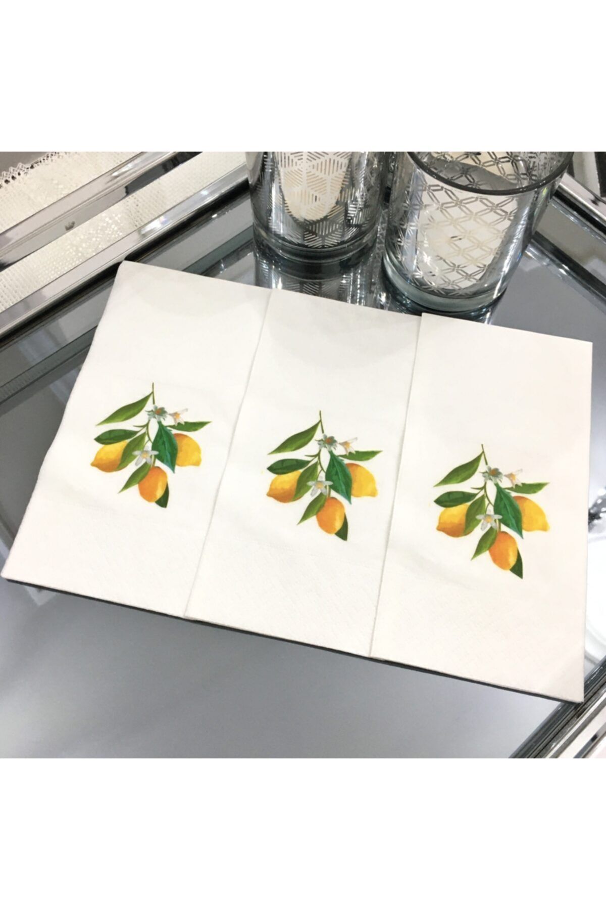 busrasdesign Limon Çiçekli Sunum Peçetesi 20li
