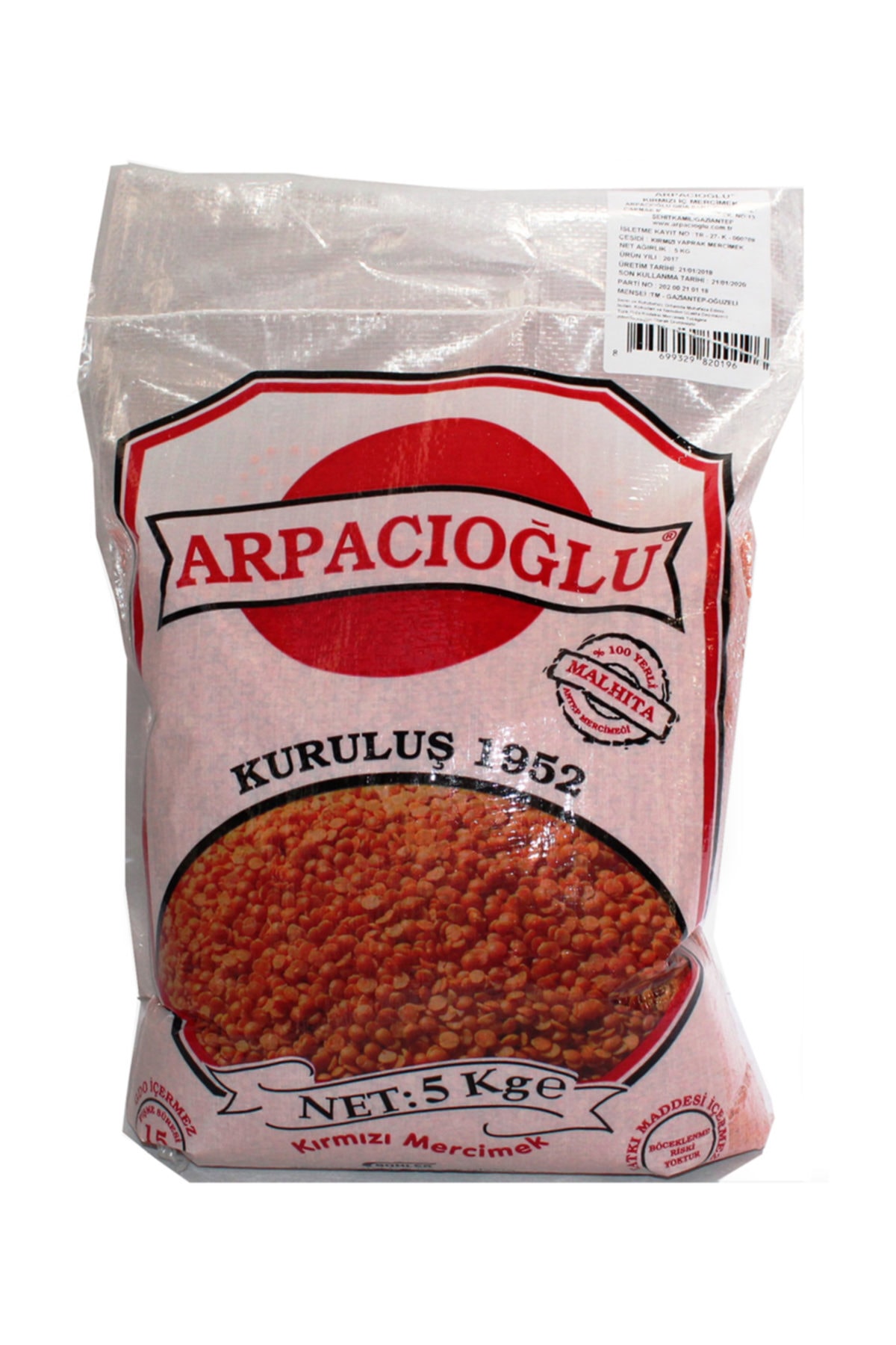 Arpacıoğlu %100 Yerli Türk Malı Kırmızı Yaprak Mercimek 5kg (naturel)