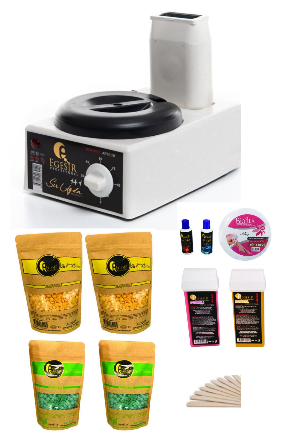 Ege Sir 1+1 Kartuşlu Roll-on Makine Garnül Soyulabilen Boncuk Ağda Yağ Spatula Ekonomik Set7