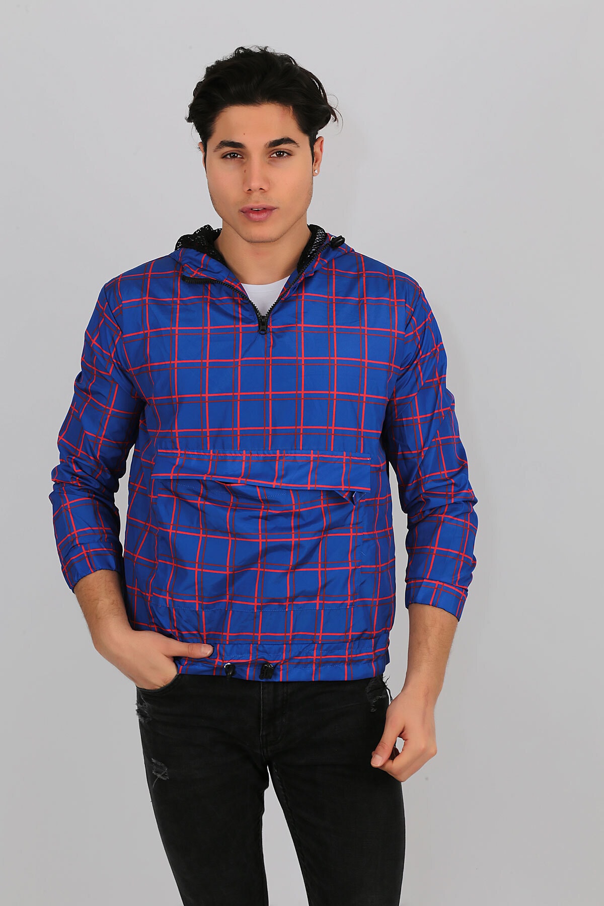 Penyelux Erkek Lacivert Kare Desen Yağmurluk