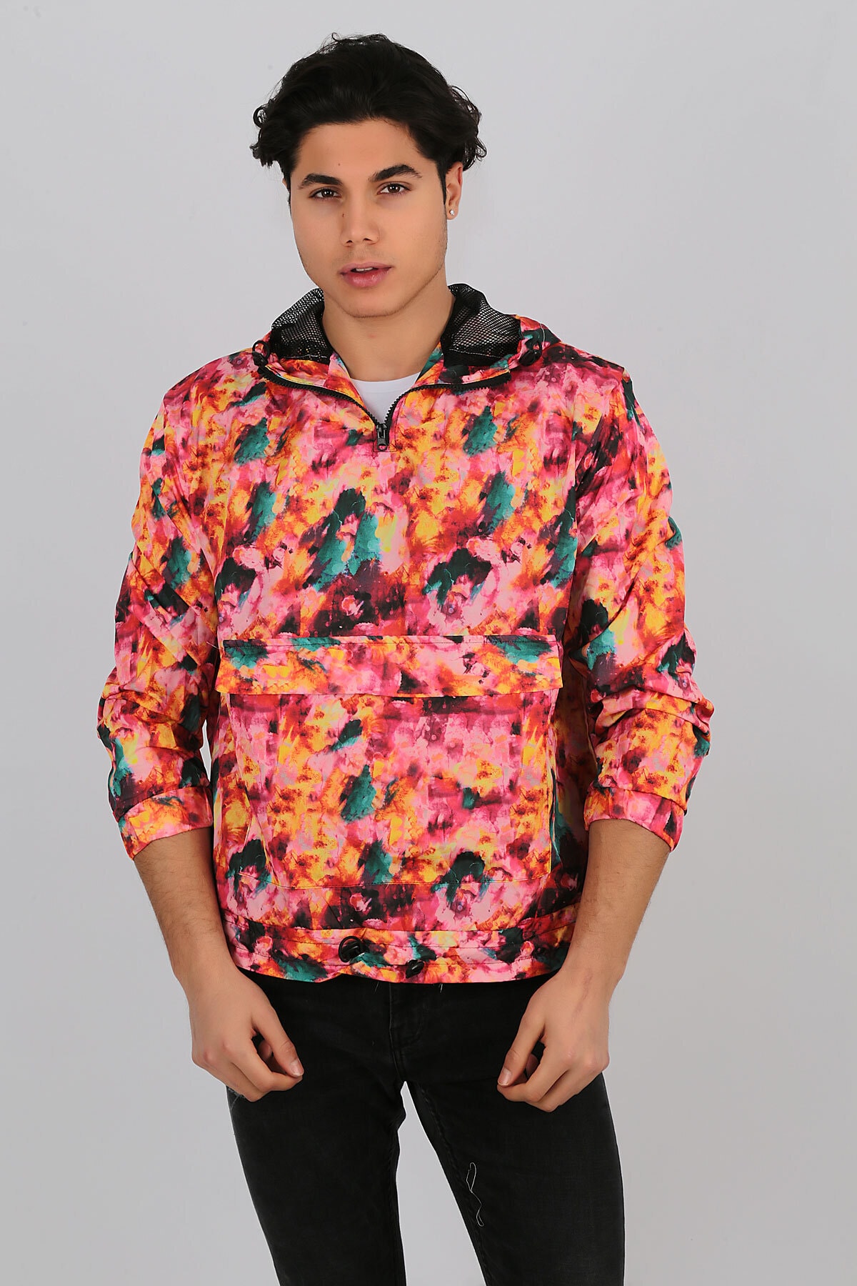 Penyelux Erkek Kırmızı Çiçek Desen Yağmurluk