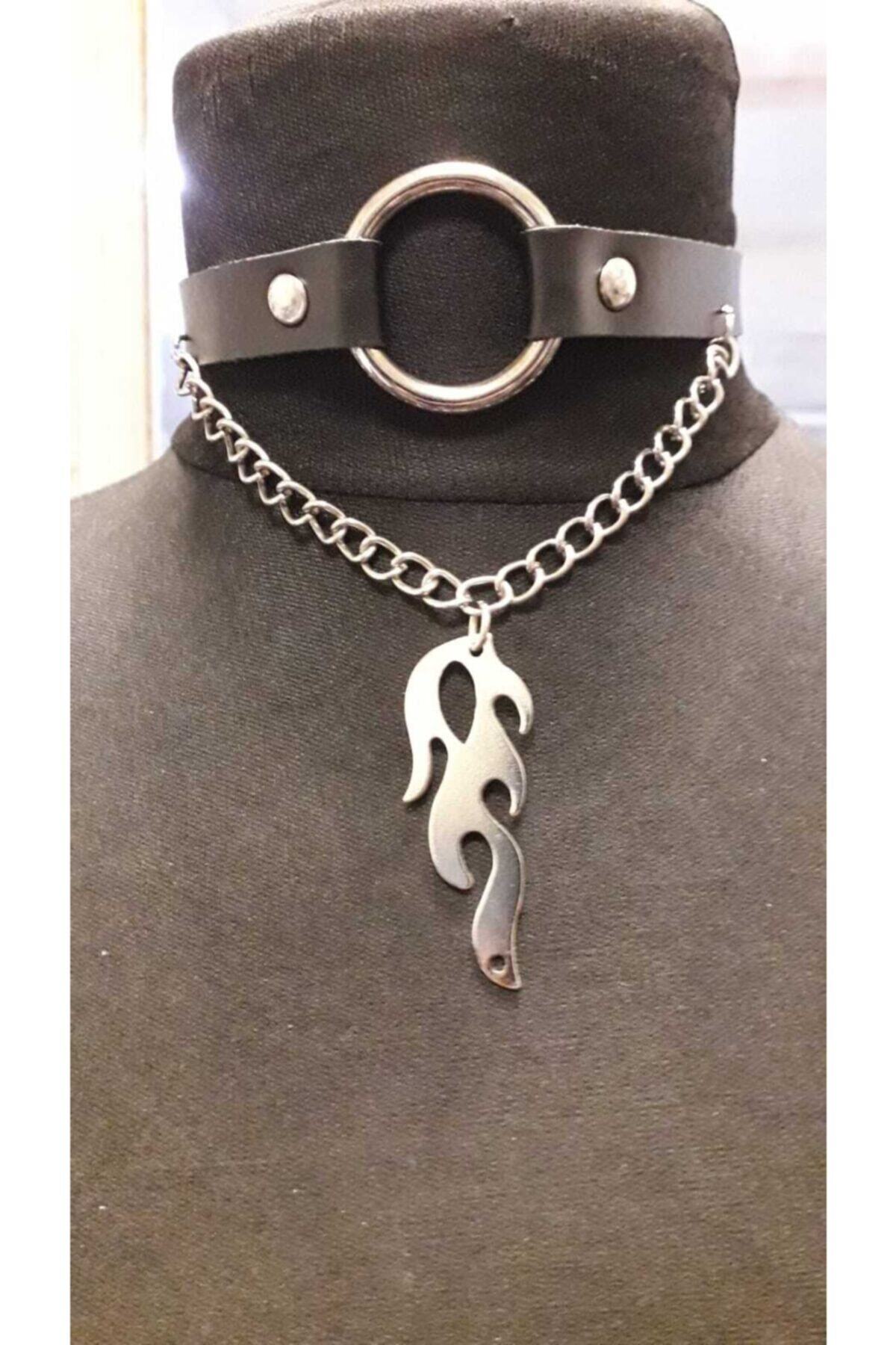 Deneme Zamanı Flame Choker Detay Halka Dik Tasma