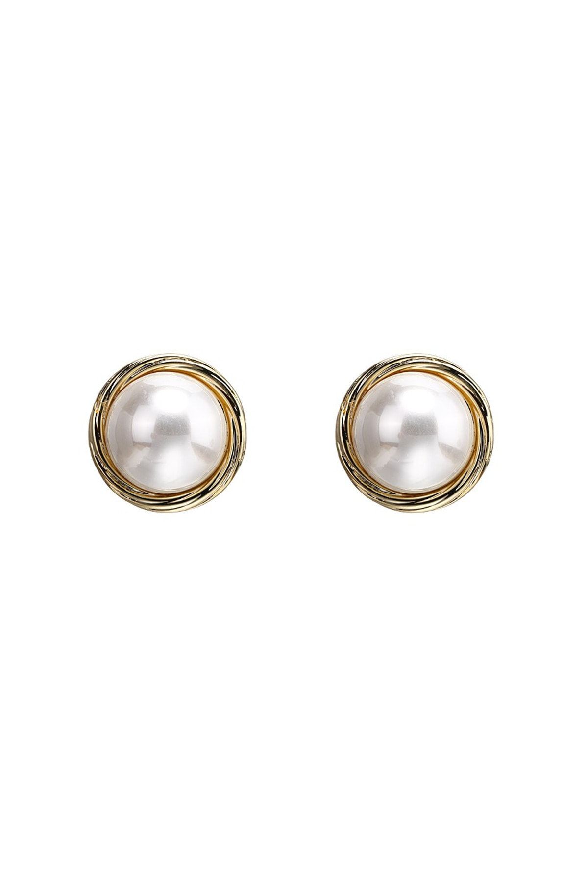 Dora Accessories Spiral Desenli Incili Altın Küpe