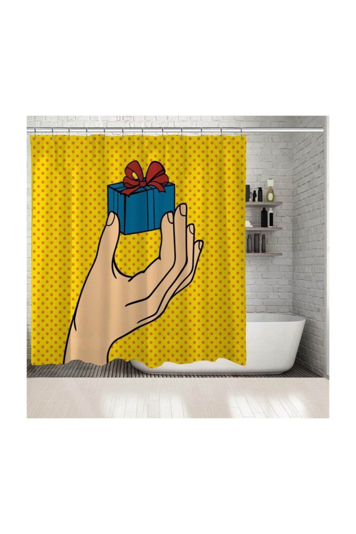 Henge Home Baskılı Duş Perde Pop-Art Sanatı Küçük Hediye Paketi Desenli