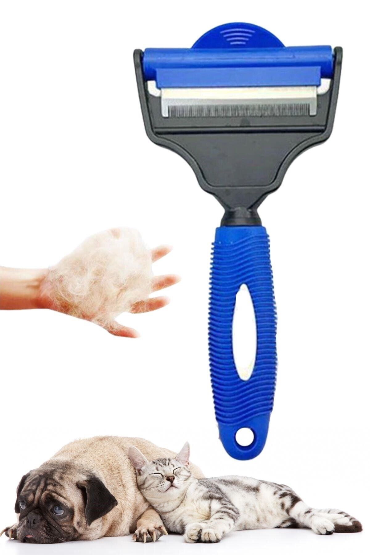Buffer Profesyonel Ergonomik Saplı Çift Taraflı Evcil Hayvan Pet Kedi Köpek Fırçası Tarak Ve Tırmık