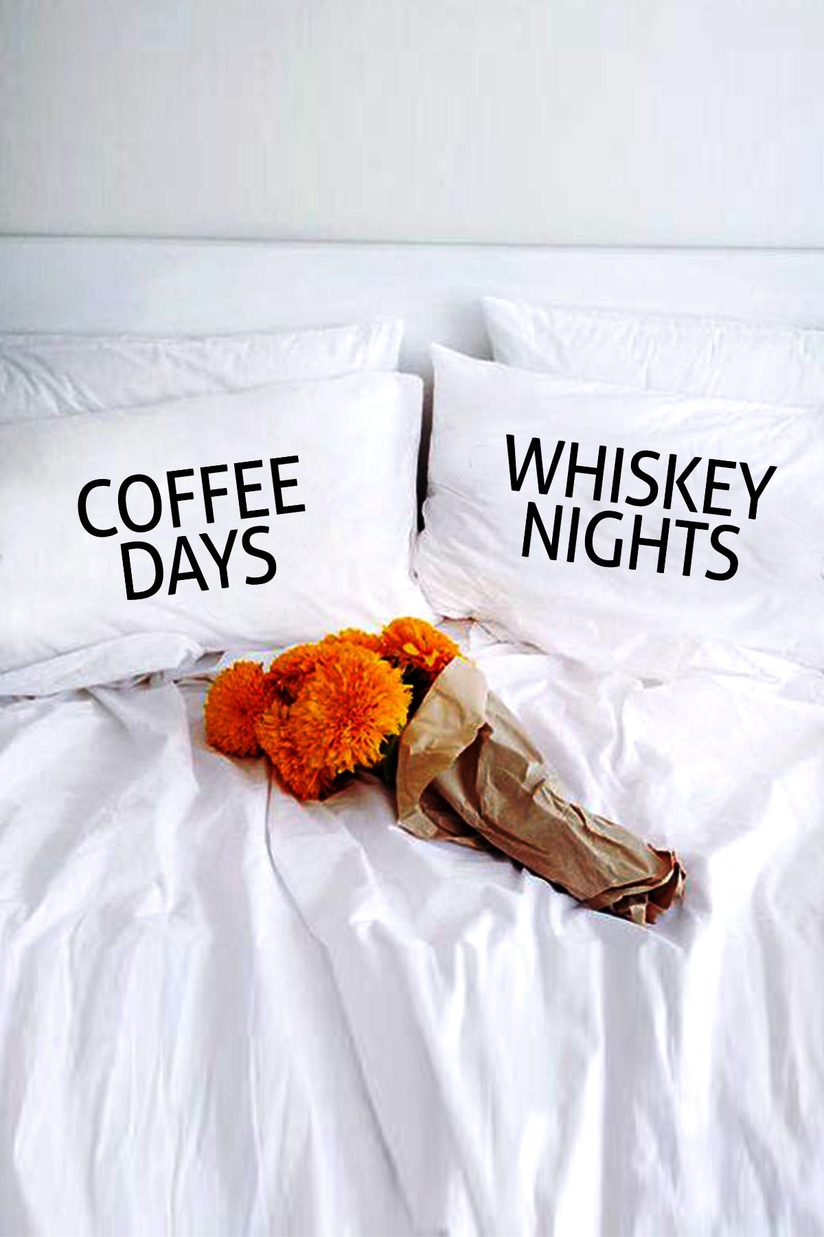 fekarehome Beyaz Coffee Days Whiskey Nights Yazılı Dekoratif Yastık Kılıfı 50x70 cm
