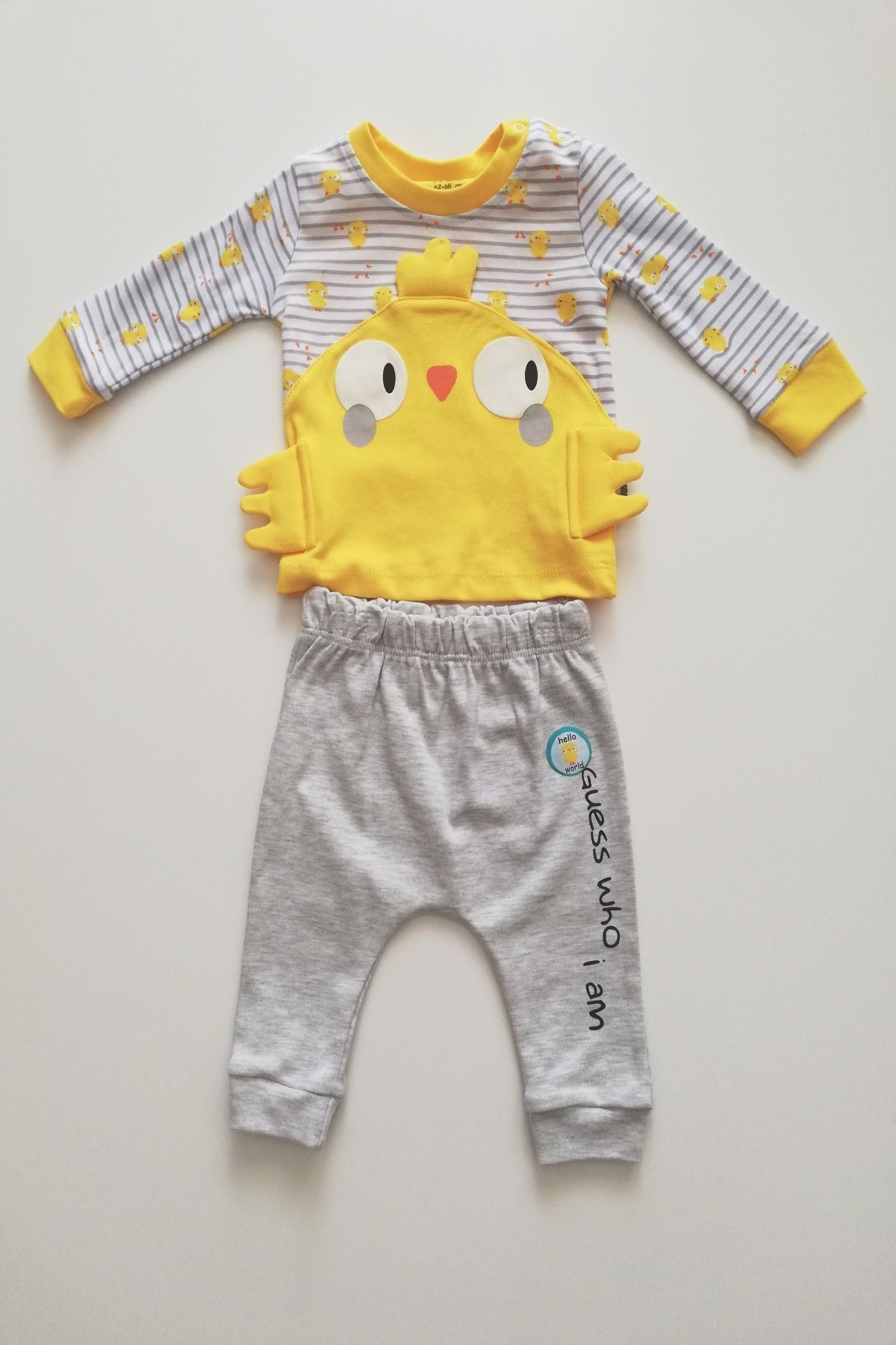 Miniworld Sarı Civcivli Gri Unisex Ikili Pijama Takım