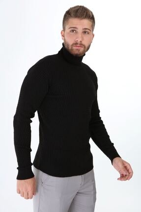 803 7 No Tam Balıkçı Saç Örgü Erkek Kazak Siyah Image 2