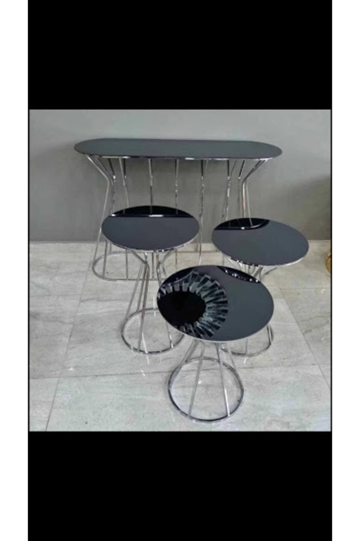 Gençtürk Krom Metal Set Dresuar & Zigon Sehpa Siyah Camlı 2'li