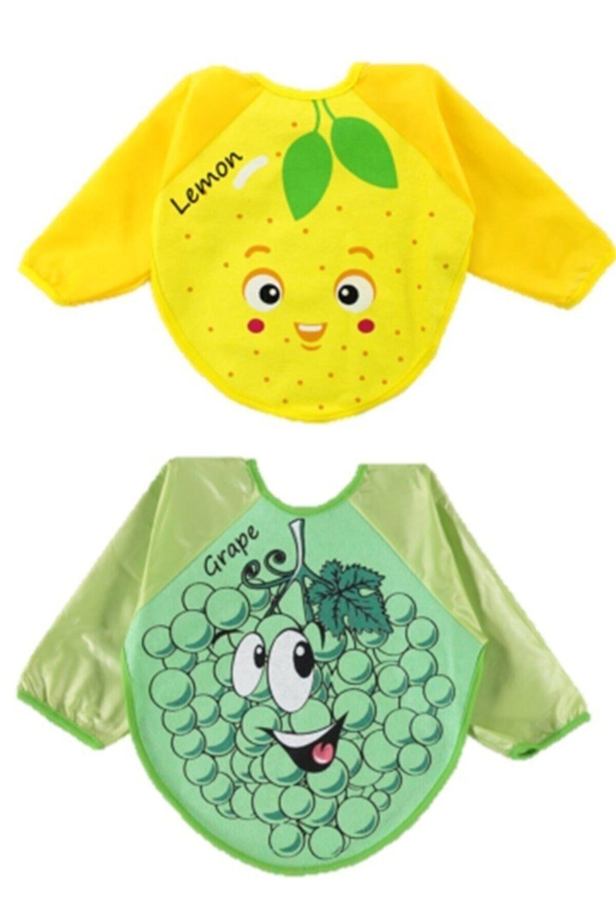 Kids 2 Adet Giyilebilir Üzüm Limon Meyve Desenli Kollu Önlük