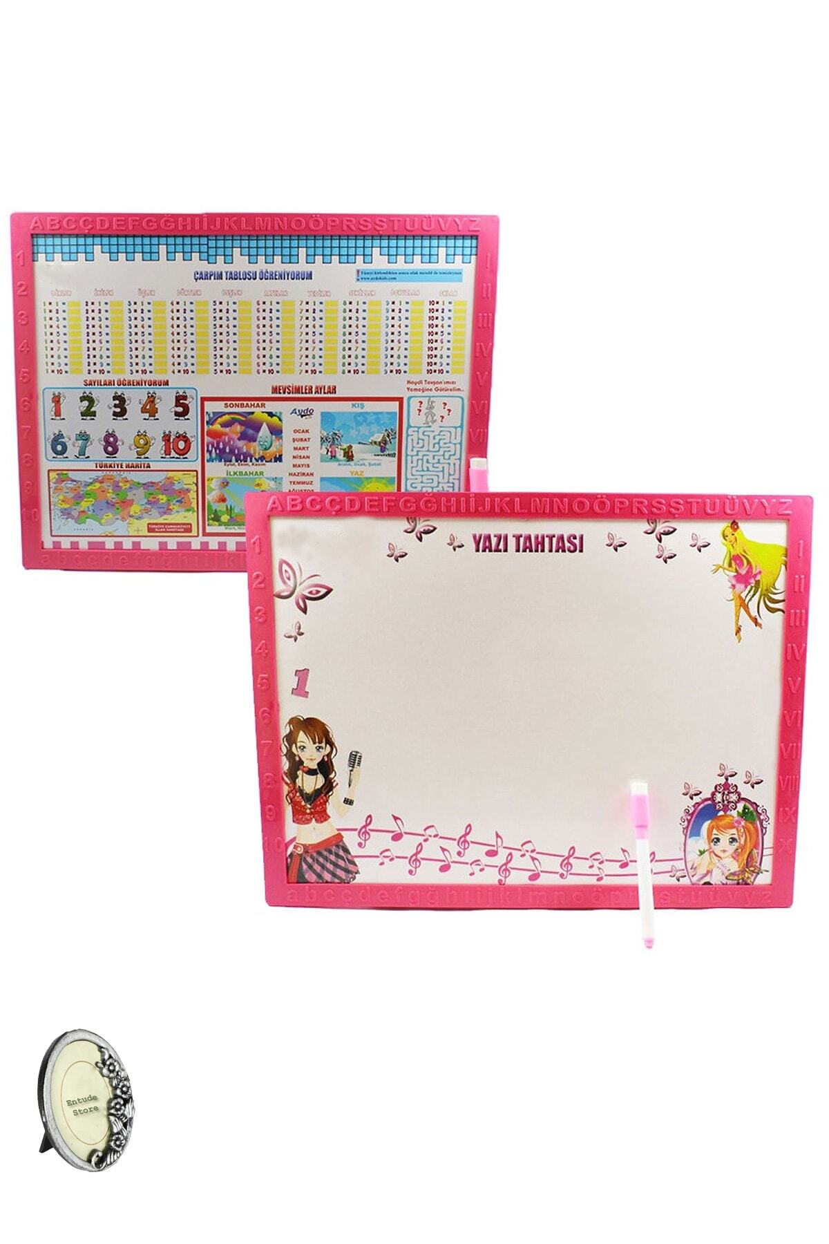 Entude Yazı Tahtası Silinebilir, Pembe Çocuk Yazı Tahtası, Silgili Kalem+ Mini Çerçeve Hediyeli