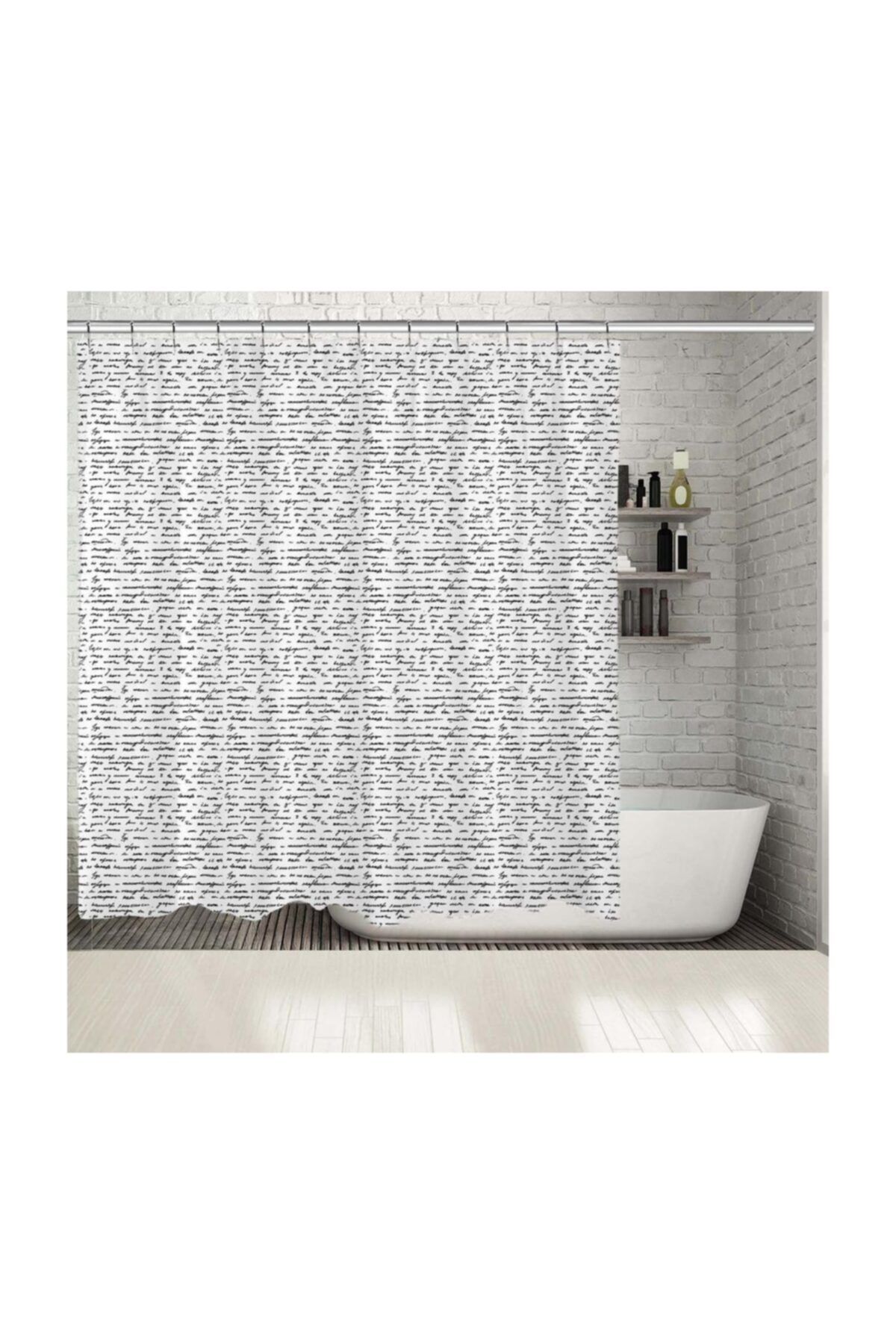 Henge Home Baskılı Duş Perde Siyah Beyaz El Yazılı Desenli