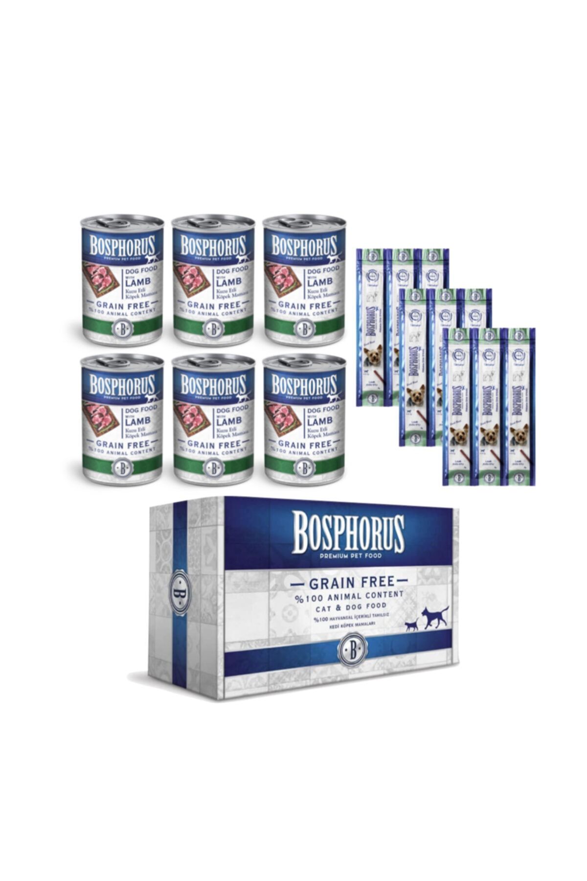 Bosphorus Kuzu Etli Köpek Konservesi 6x415gr+ Küçük Irklar Için Kuzu Etli Köpek Ödülü 3 Adet 3'lü Paket
