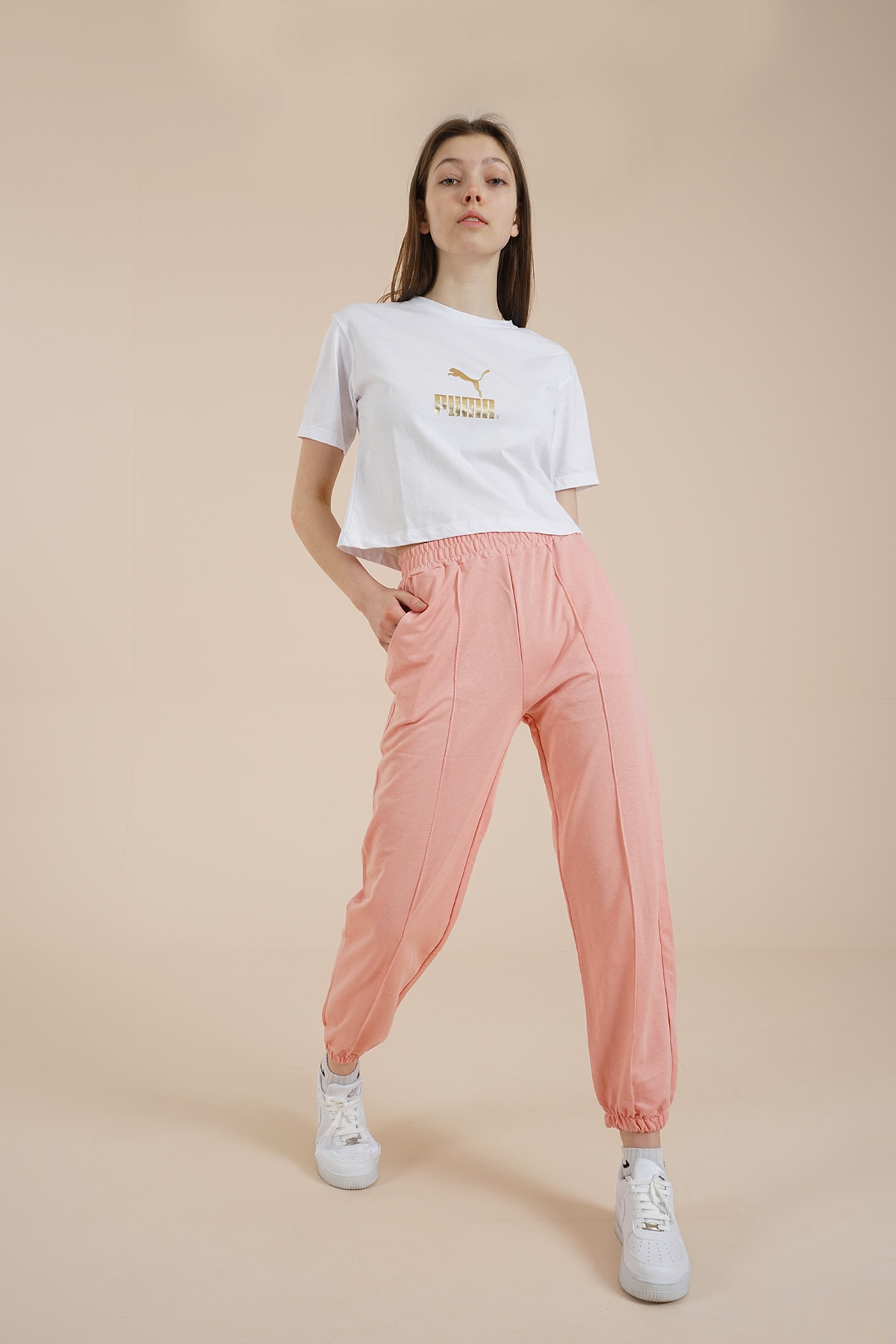 Wotto Collection Kadın  Şeker Pembe Ön Çima Dikişli Eşofman Altı