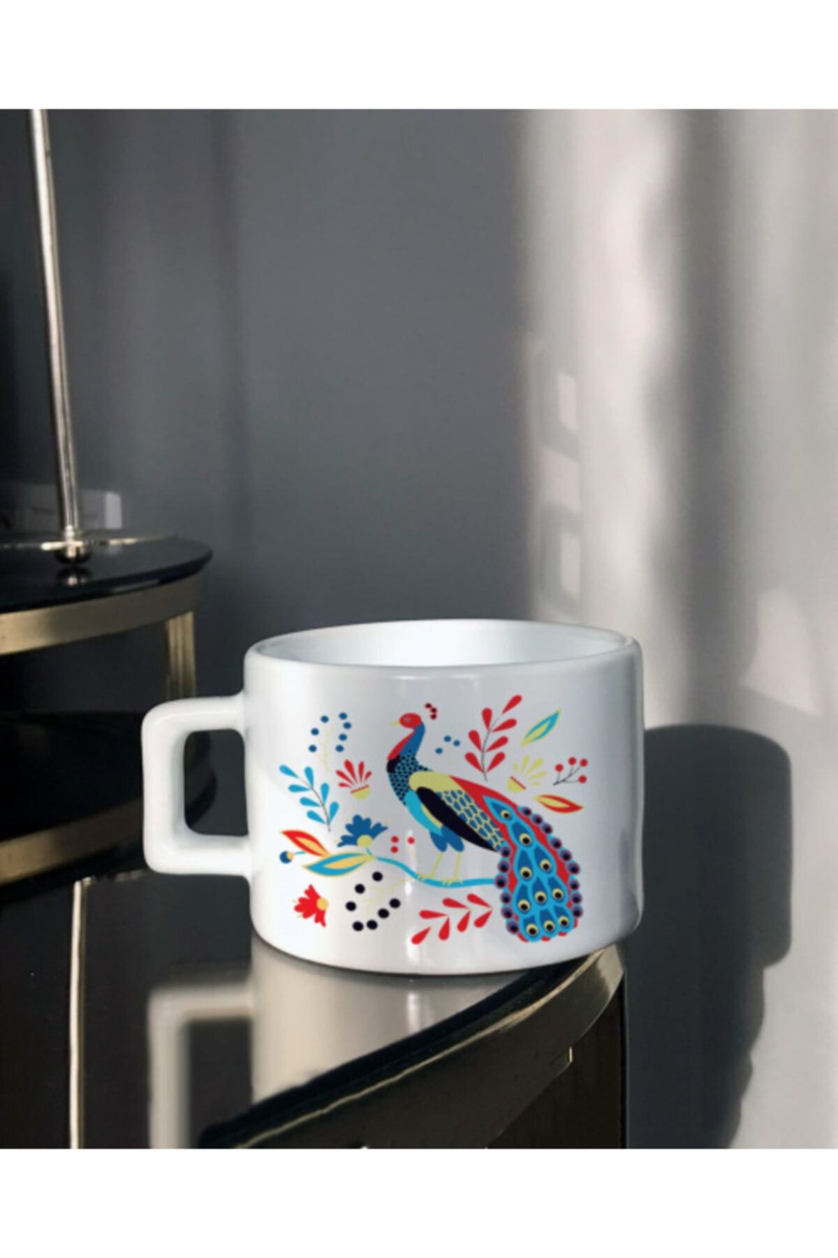 Hediyexpres Küçük Etnik Desenli Tavuzkuşu Tasarımlı Çay Fincanı