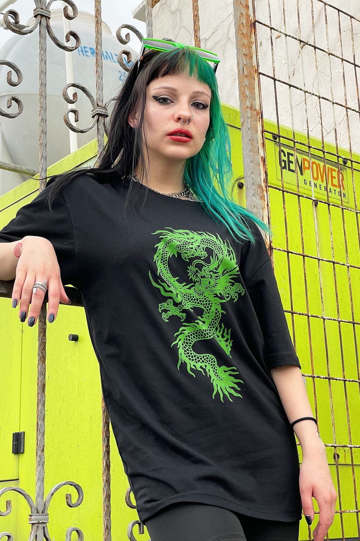 Donna Tocca Black Dragon Printed Oversize T shirt Trendyol