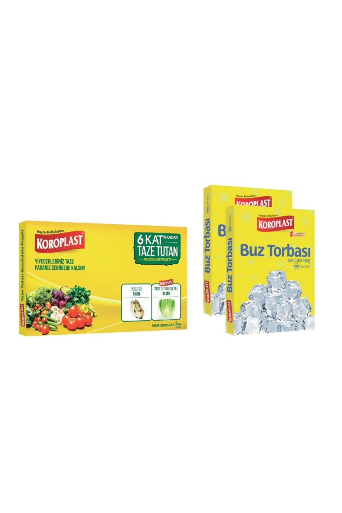Koroplast Taze Tutan Buzdolabı Poşeti 5'li+2 Adet Buz Torbası 196 Küp