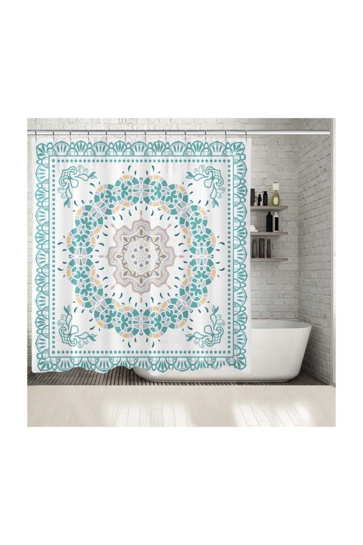 Henge Home Baskılı Duş Perde Şal Dantel Renkli Etnik Desenli