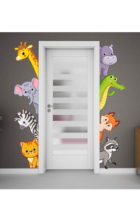 Sim Tasarım Sevimli Hayvanlar Kapı, Dolap Ve Duvar Sticker Seti