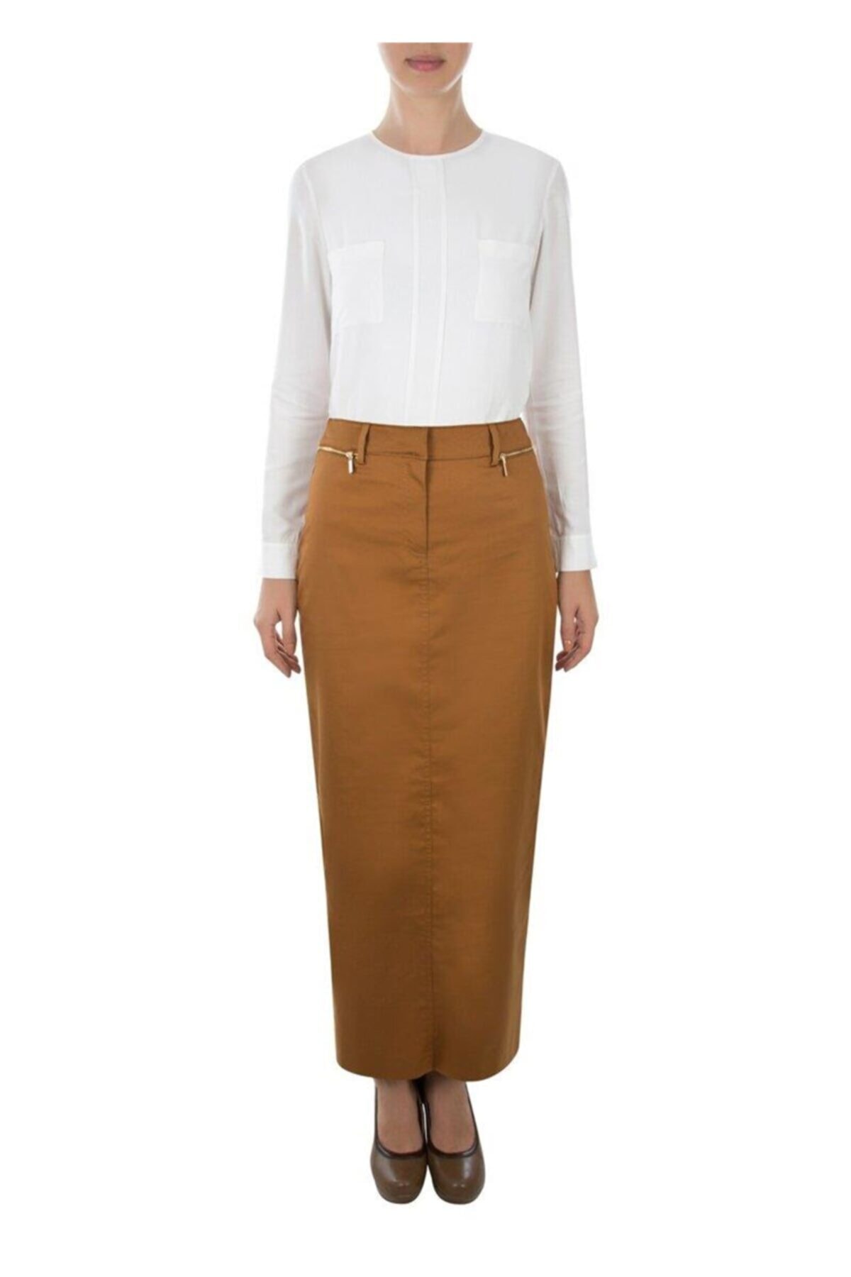 Aker Kadın Camel Cepleri Fermuarlı Etek