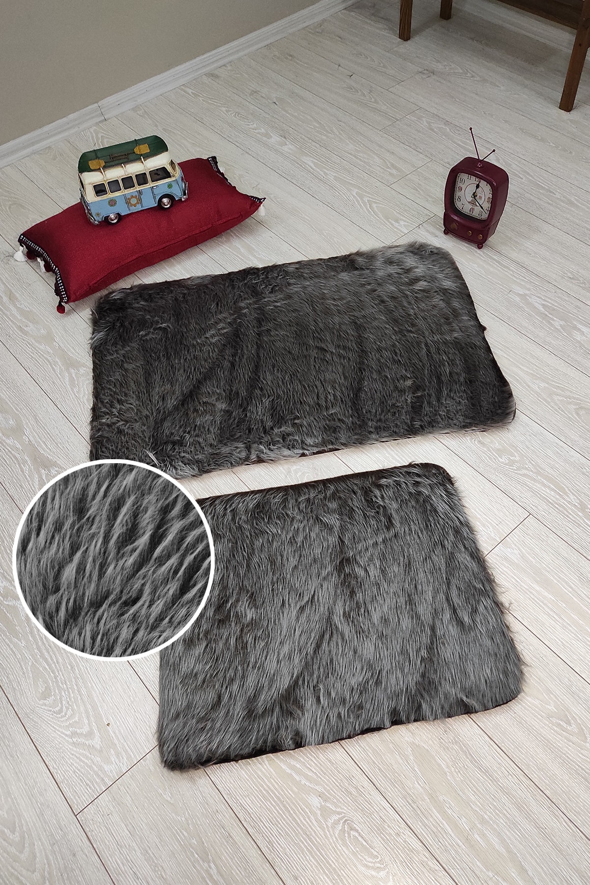 KARNAVAL HOME Karnaval Antrasit Gri Dikdörtgen Peluş Post Ikili Banyo Paspas Takımı - 50x60 Ve 60x90 Cm