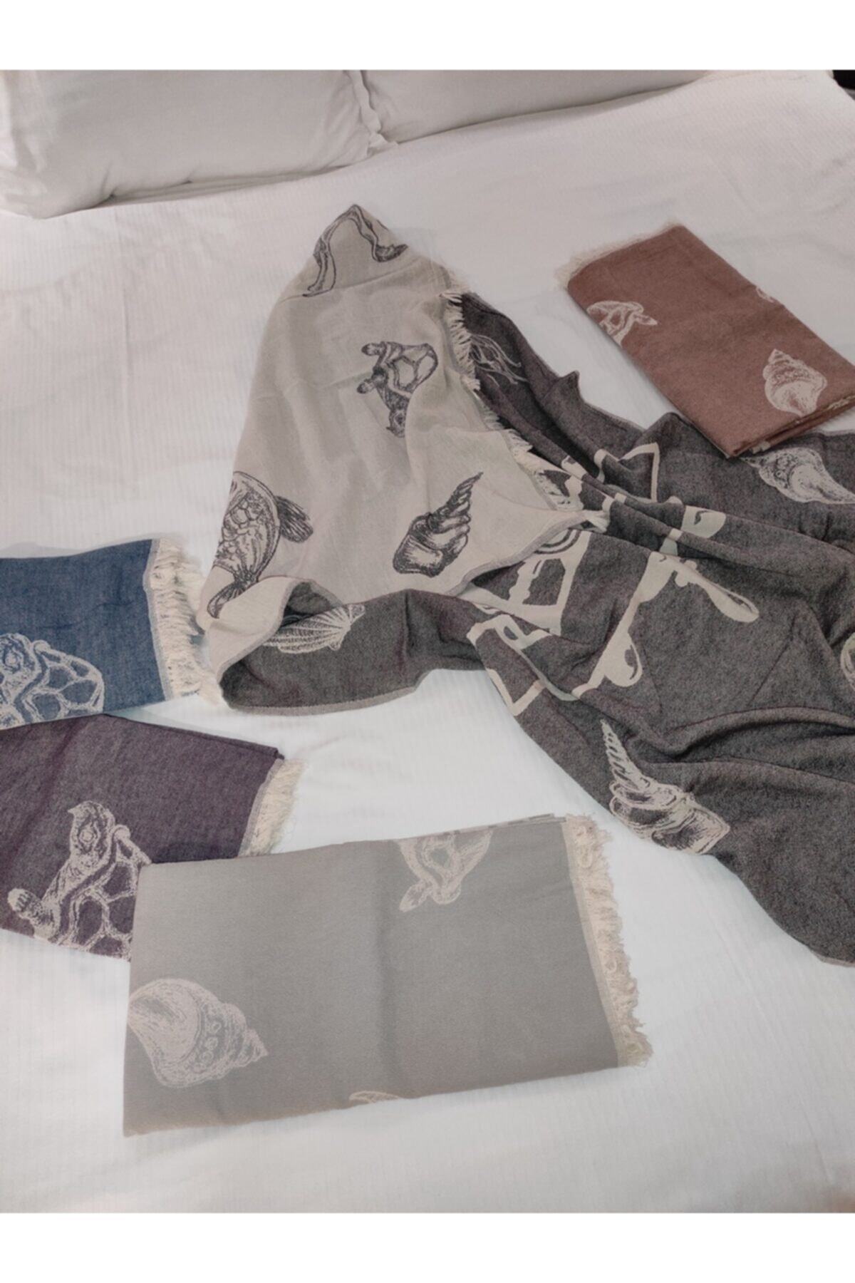 Marsipet Bilench Jakarlı Gri Peştemal % 100 Pamuk Hand Made
