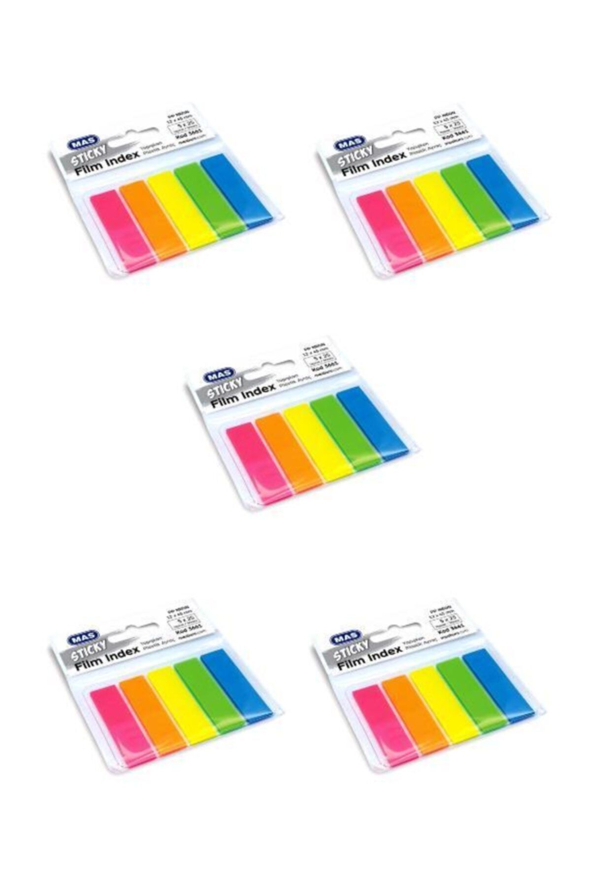 Mas Film Index Postit Ayraç 12x45 Mm Dikdörtgen 5 Renk (5 Paket)