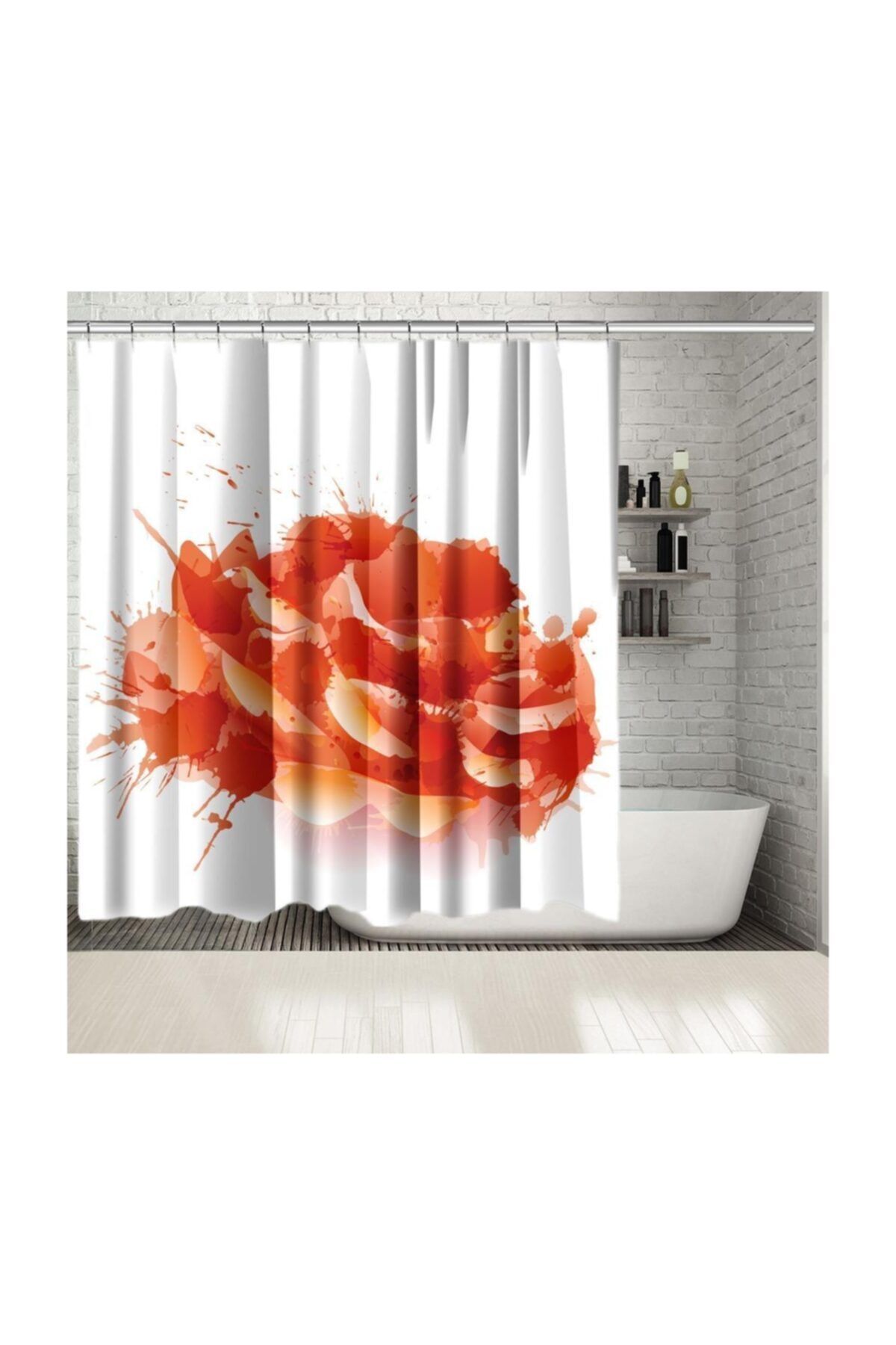 Henge Home Baskılı Duş Perde Gül Desenli Sıçratma Boya Resim Baskılı
