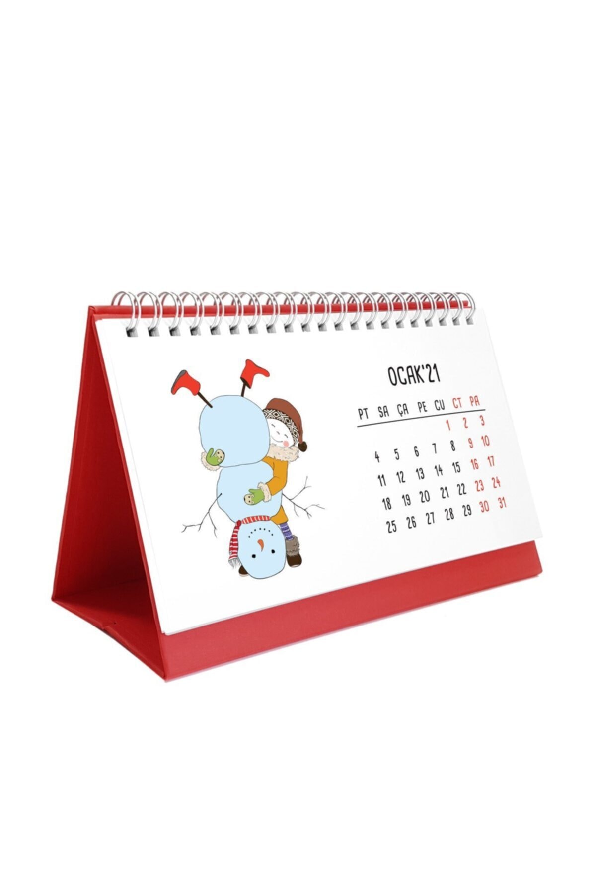 bi'aldım Mevsimler Kızlı  Çizim Masa Takvimi - Kırmızı Renk