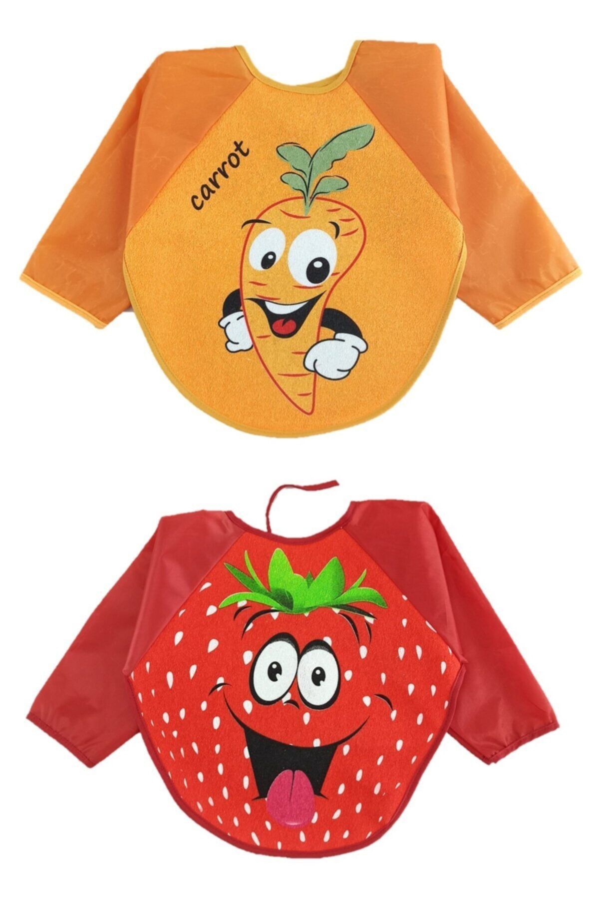 Malkoç 2 Adet Su Geçirmez Havuç Çilek Desen Bebek Mama Önlüğü 6-24 Ay