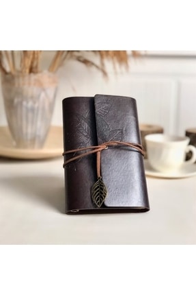 Yaprak Tasarımlı Retro Deri Defter Image 0
