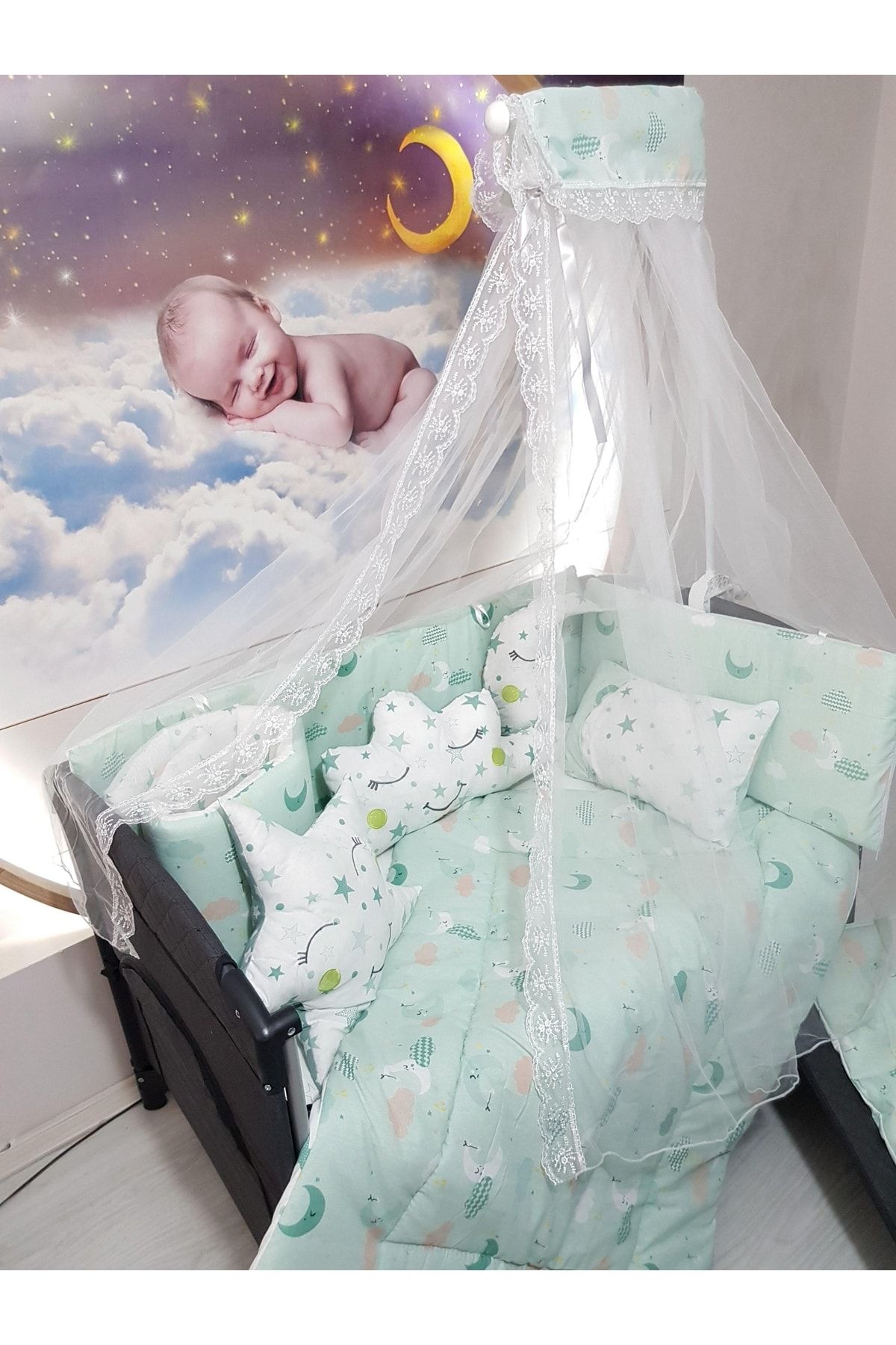 bebek iklimi 70x110 Baby Sleeping Set with Mosquito Net and Moon
