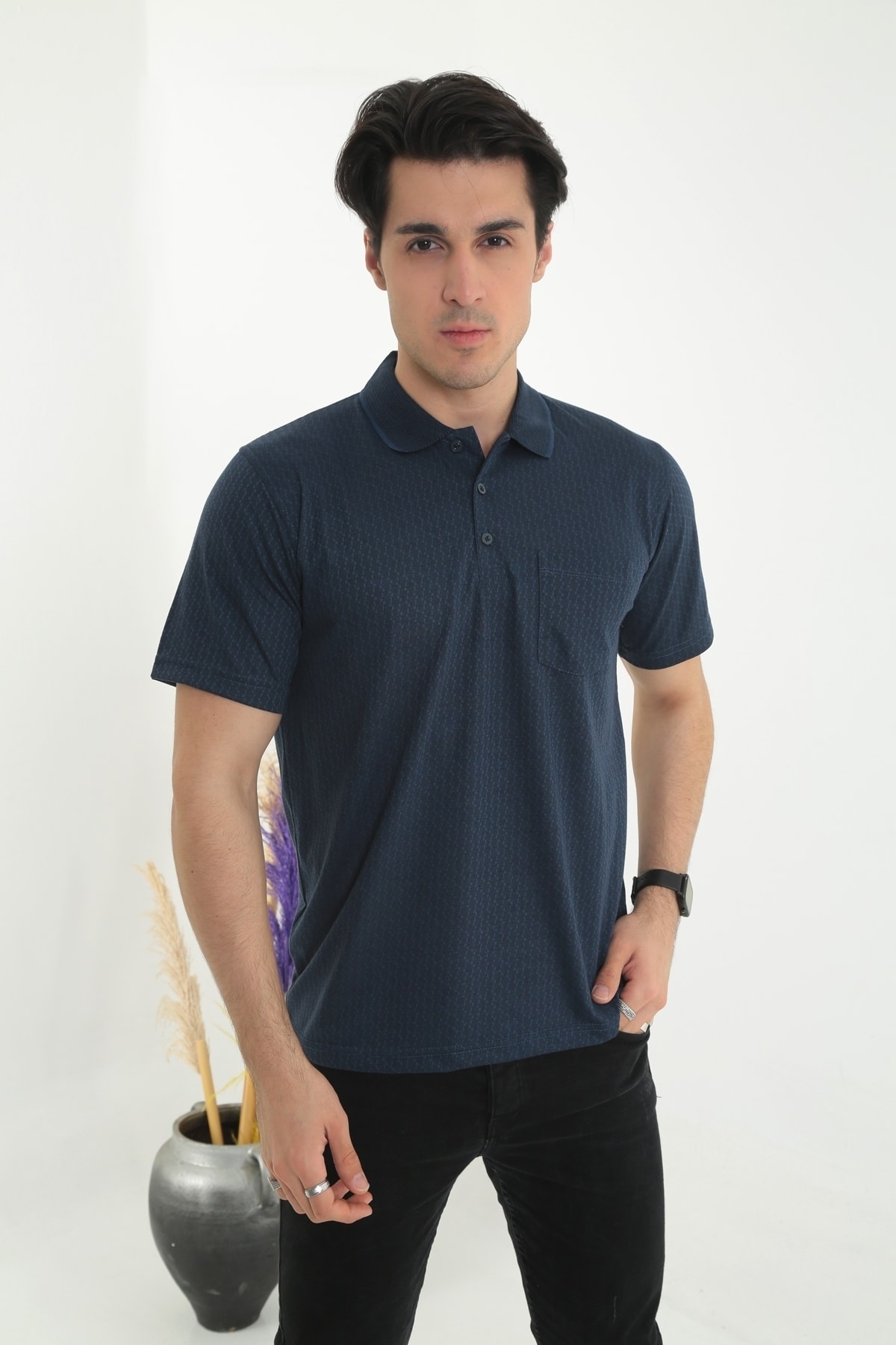 تی شرت جیبی یقه پولو مردانه با آستین کوتاه سایز بزرگ