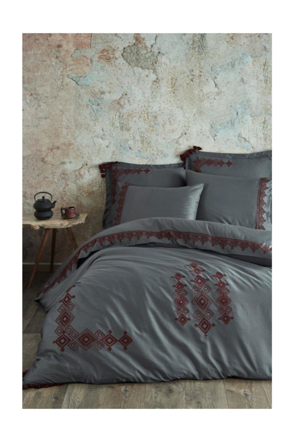 Ecocotton %100 Organik Pamuk Saten Ecolarge Nevresim Takımı 240*220 Hazal Antrasit