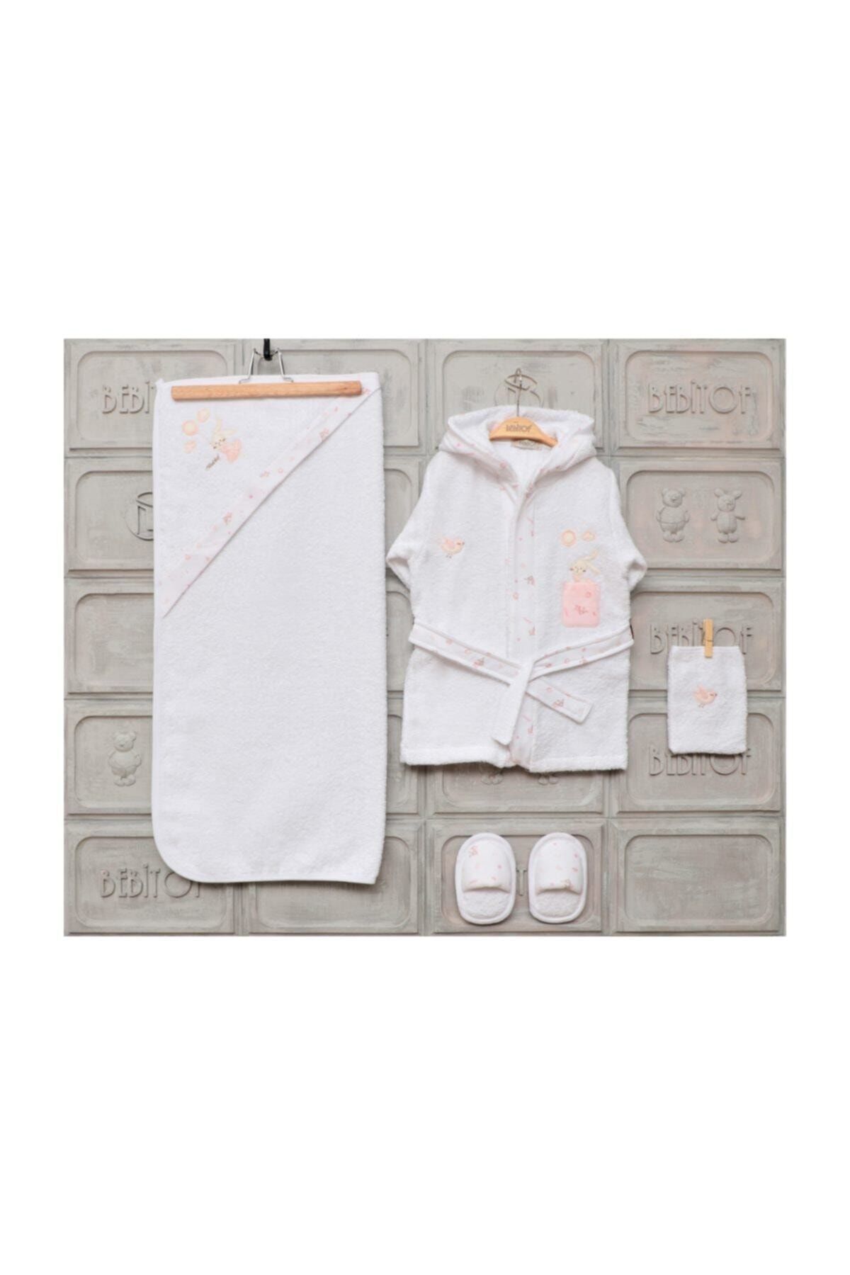 Bebitof Kız Bebek Yeni Sezon Uçan Tavşan Bornoz Set-Beyaz